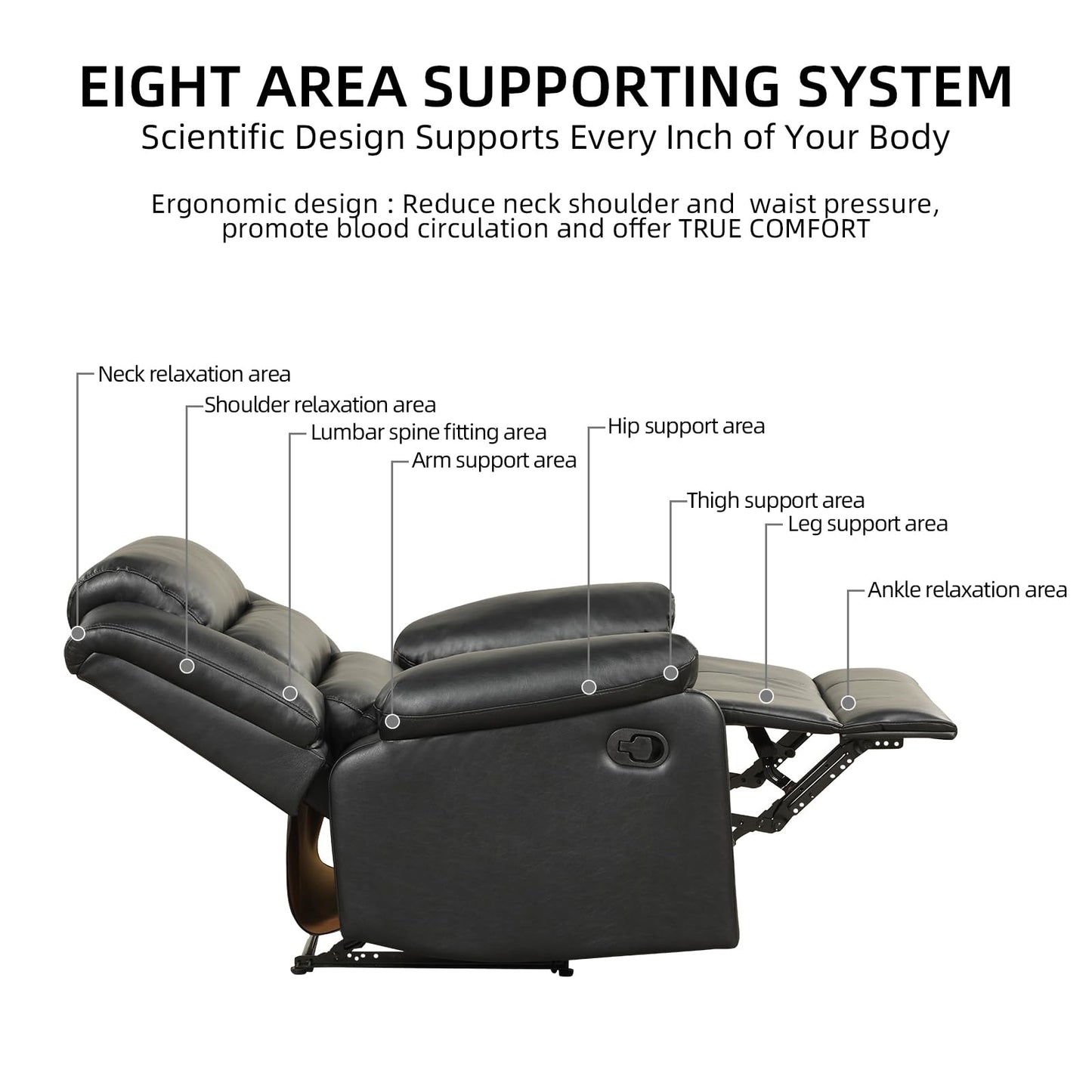 IOMOR Manual Recliner Chair with Overstuffed Arm and Extra-Padded Back, Breathable PU Leather Reclining Chair for Adults, Single Sofa for Living Room, Bedroom (Dark Brown)