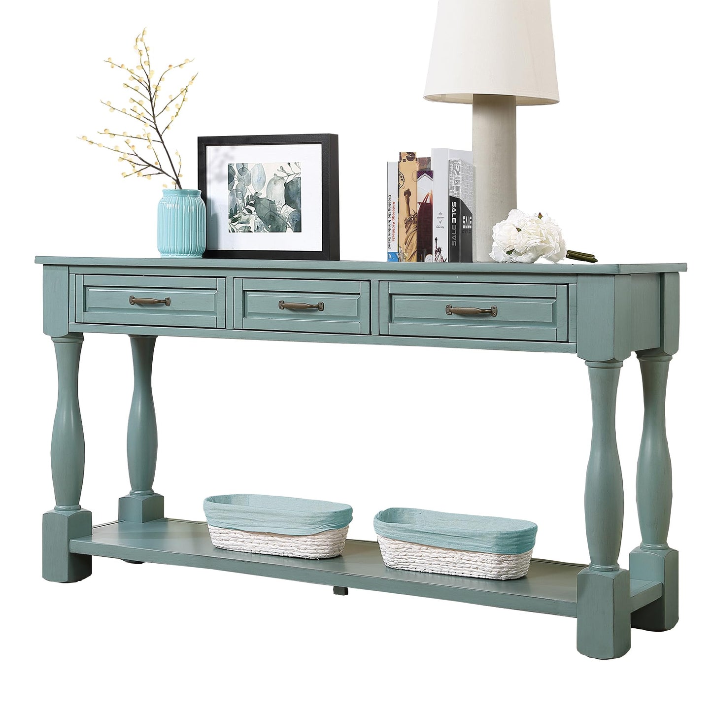 LKTART Solid Wood Console Table for Entryway,Long Sofa Table with 3 Drawers and Bottom Shelf for Hallway,Foyer,Entry,Easy Assembled (63" Light Espresso)