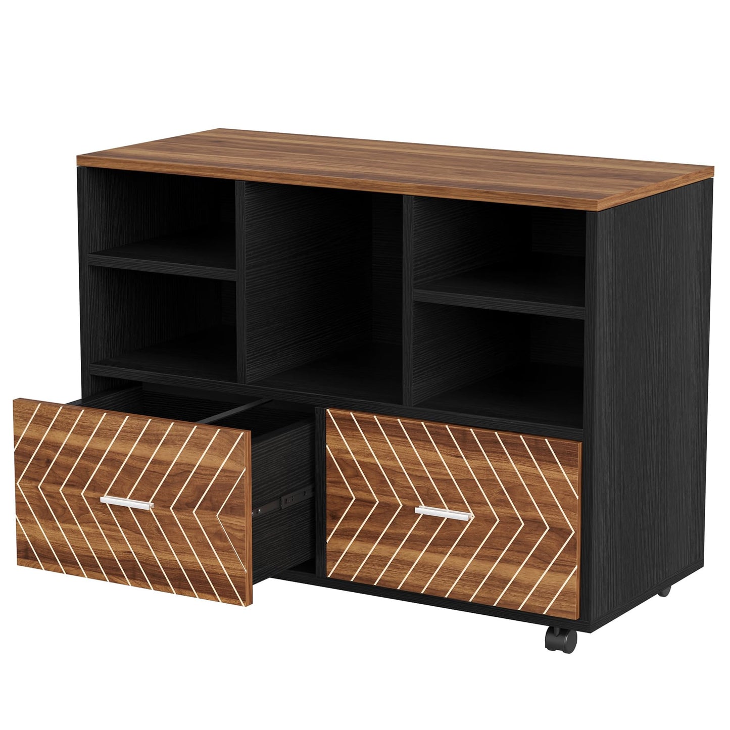 Tribesigns 2-Drawer Wood File Cabinet, Mobile Lateral Filing Cabinet for Hanging Letter Size Files, Printer Stand with Open Storage Shelves for Home Office (Oak Karo & White)