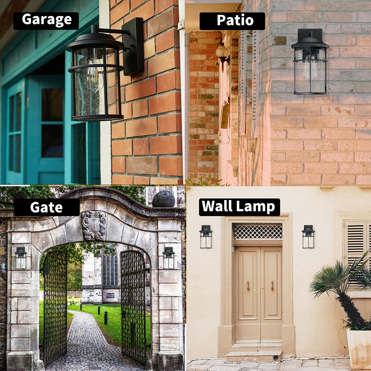 Dusk to Dawn Outdoor Porch Lights Wall Mount, Waterproof Exterior Light Fixtures,Black Modern Outdoor Light Fixtures Sconces with E26 Sockets & Glass Shades, Wall Lighting for Porch, Patio, Garage