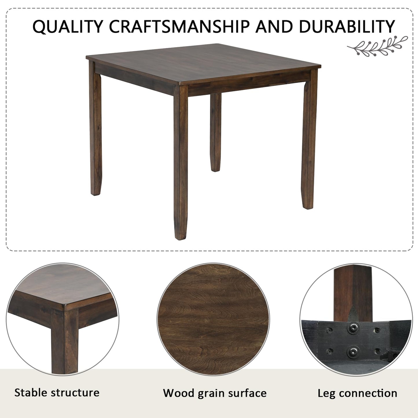 LKTART 5-Piece Kitchen & Dining Room Table and Chairs Sets,Small Square Kitchen Table with 4 Upholstered XX-Shaped Backrest Chairs,Walnut