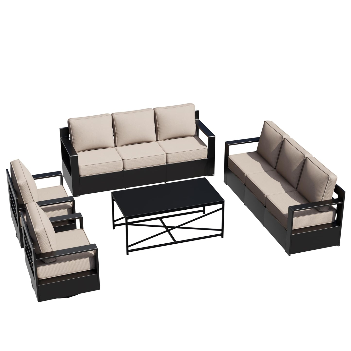 Aluminum Patio Swivel Chair - Outdoor Swivel Rocking Chair with 6" Thick Removable Cushions, All-Weather Metal Frame, Deep Setting for Garden, Poolside and Porch