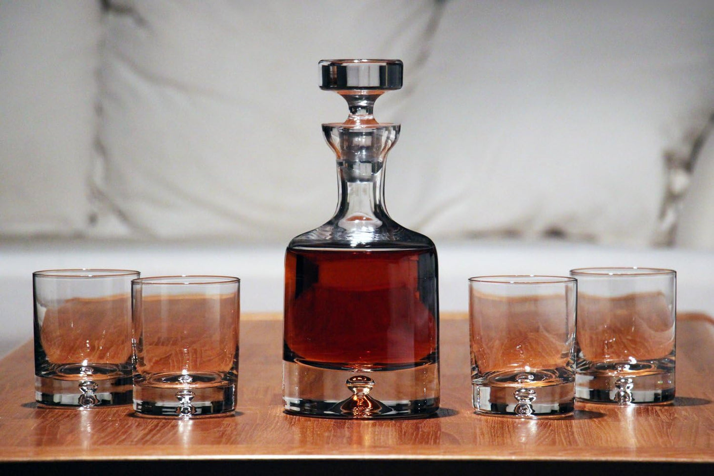 Whiskey Decanter Set, Made in Europe, 100% Lead-Free Crystal, Gift-Boxed, 1 Decanter & 4 Double Old Fashioned Glasses (Taylor Decanter Set)