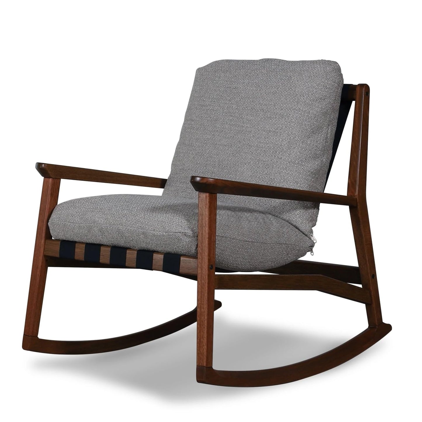 Grain Wood Furniture Solid Wood Mid Century Rocking Chair with Off-White Performance Boucle Cushions