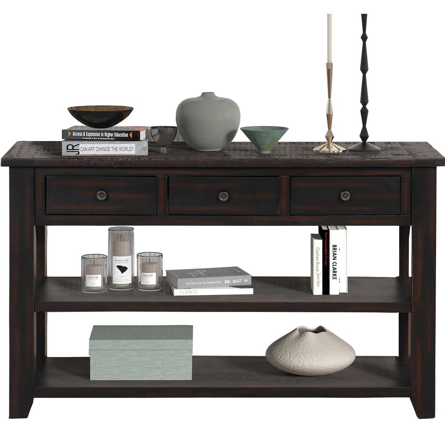LKTART Solid Wood Console Table, Sofa Table with Storage Drawers and Bottom Shelf, Entryway Table for Entry Hallway Foyer,Easy Assembled (48.8" Green)