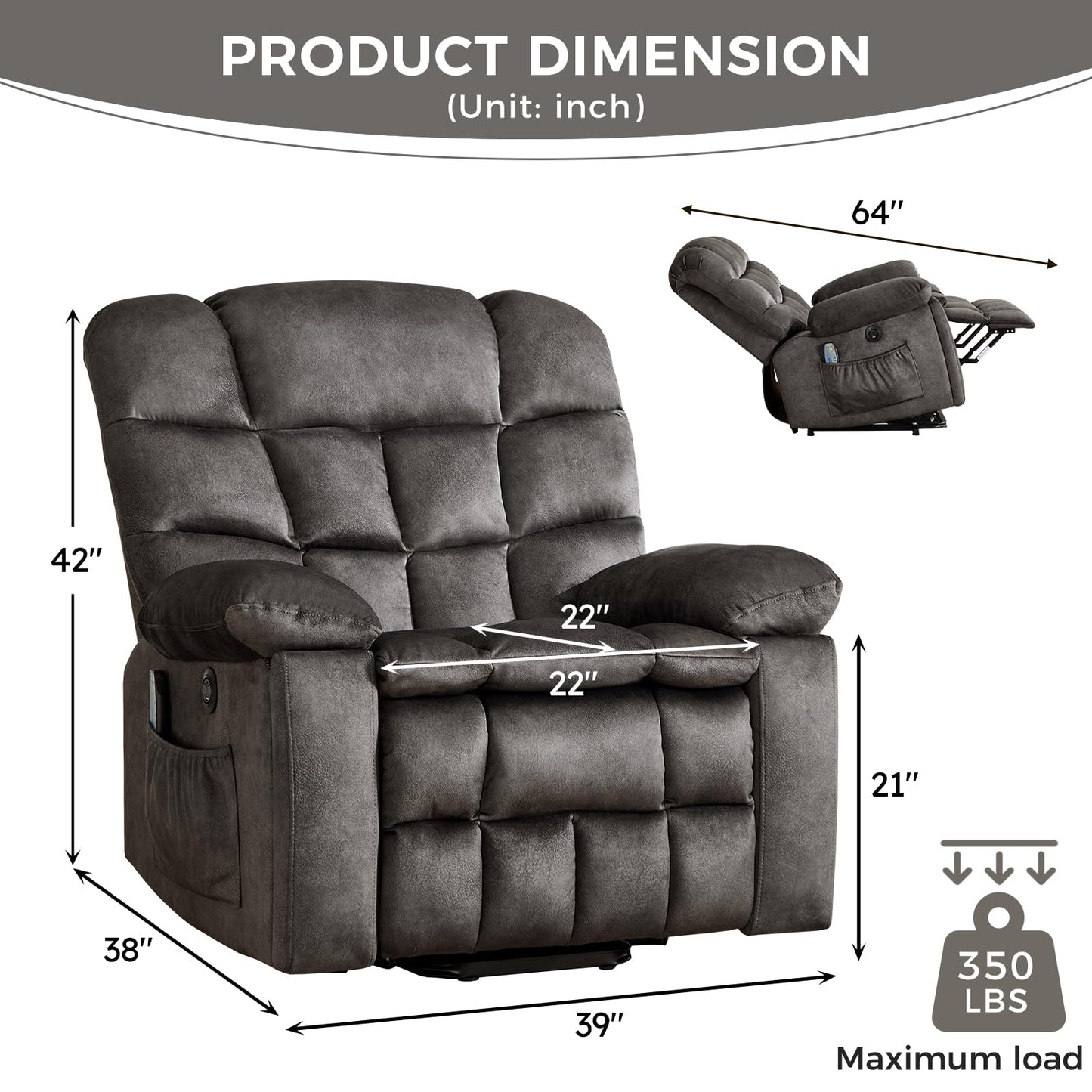 IOMOR Large Power Lift Recliner with Massage and Heat for Elderly, Heavy Duty & Safety Motion Reclining Mechanism, Ergonomic Electric Wider Chair with USB Port, 2 Hidden Cup Holders (1, Brown)