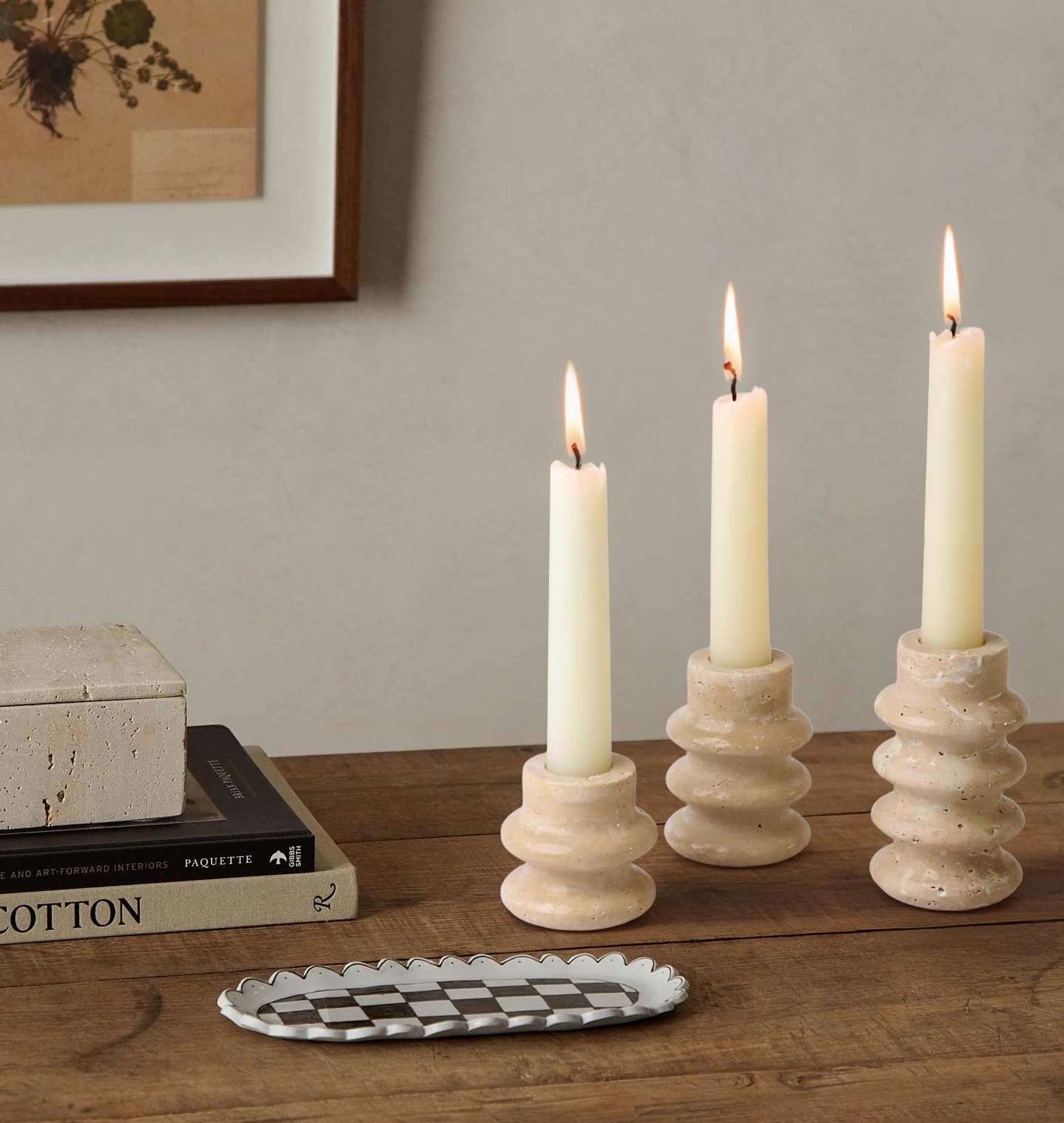 Vixdonos Marble Candle Holder Set of 2 Taper Candle Candlestick Mantle Candle Stand for Home Decor,Wedding,Party and Table Centerpieces(Brown)