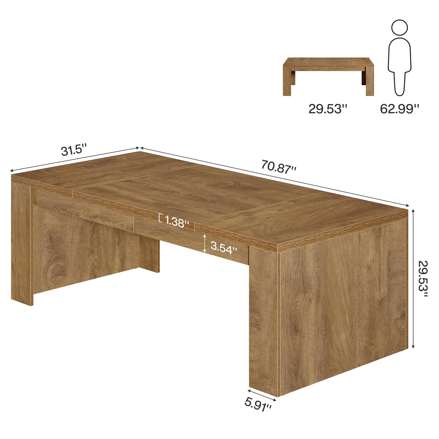 Tribesigns 70.9-Inch Executive Desk, Large Wooden Computer Office Desk with Sturdy Double Pedestal Legs, Writing Table Business Workspace Home Office Furniture for Home Office (Brown)