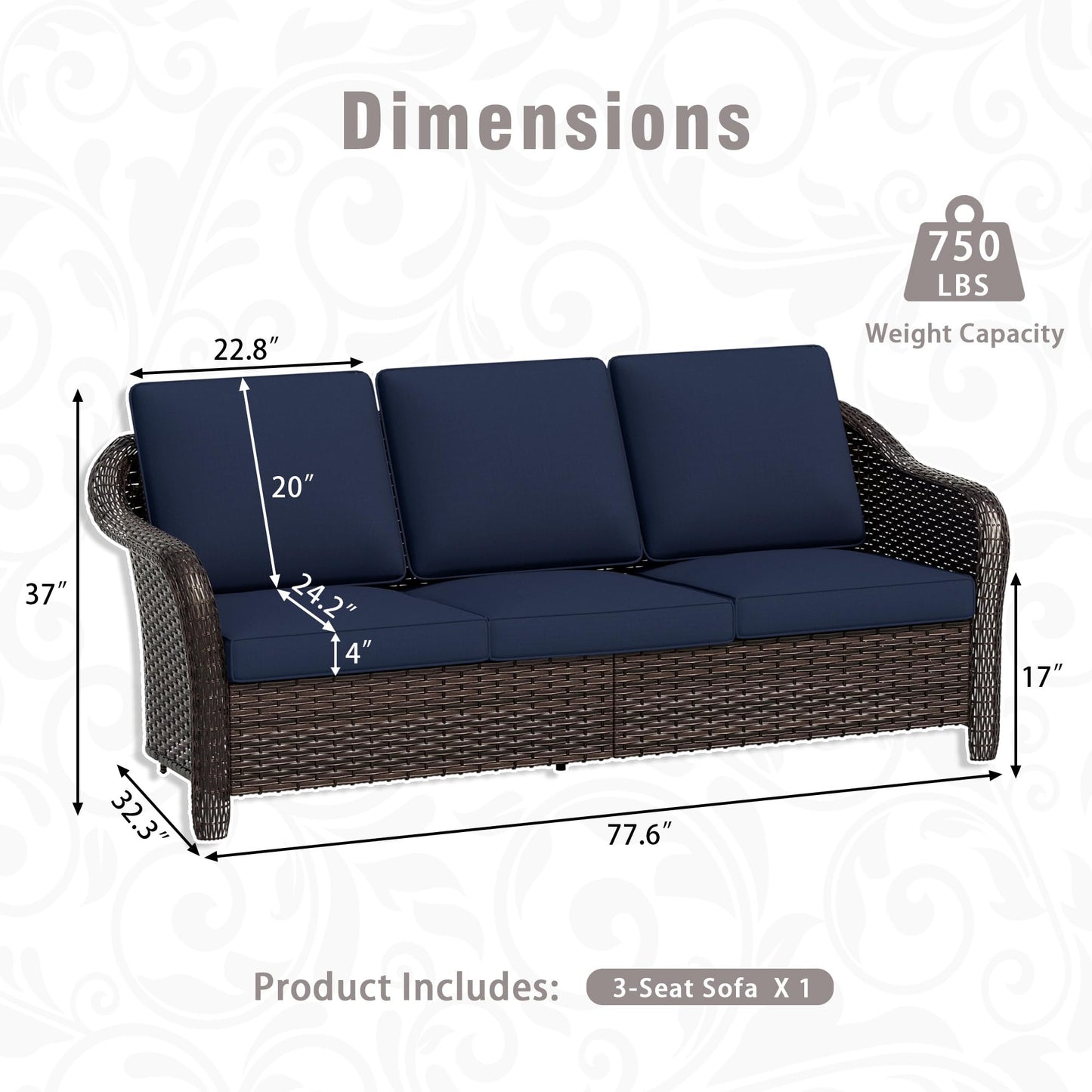 55 inch Outdoor Wicker 2 Seater Sofa, All-Weather Use Patio Rattan Loveseat with Seat and Back Cushion, Ideal for Porch, Backyard, Balcony, Poolside, Blue
