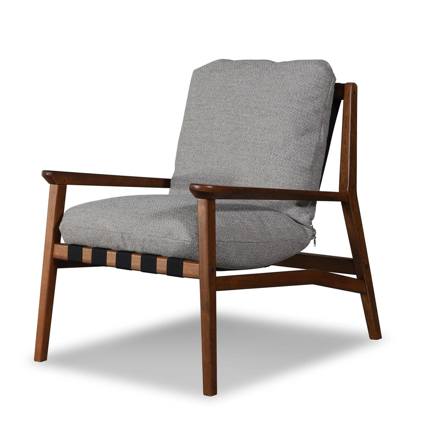 Grain Wood Furniture Solid Wood Mid Century Lounge Chair with Stone Gray Cushions