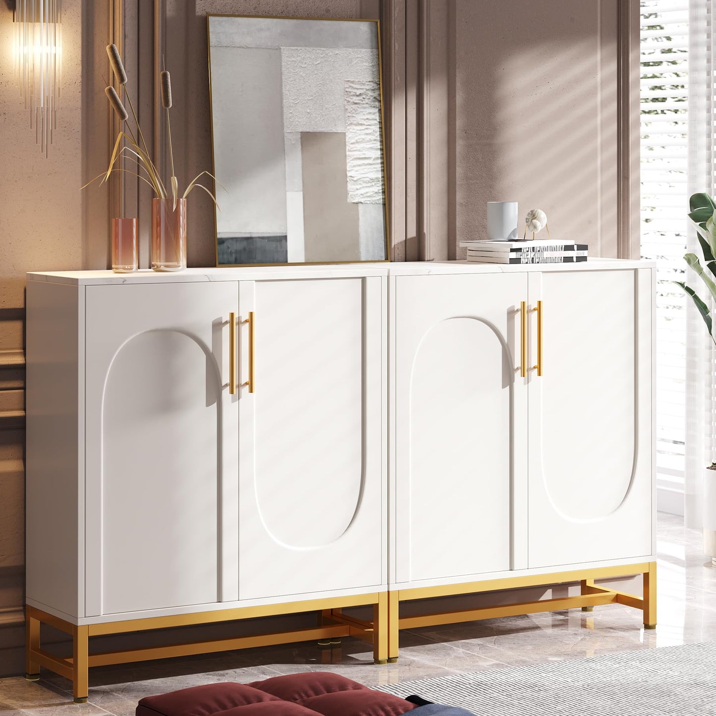 Tribesigns Modern Sideboards, Buffet Cabinet with 4 Doors and Adjustable Shelves (White)