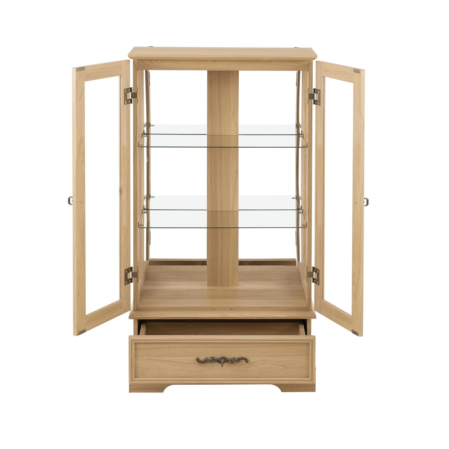 LKTART Curio Glass Display Cabinet,Storage Cabinet with Lights and Mirrored Back Panel,China Cabinet with Tempered Glass Doors and Shelves,Collectible Display Shelf,Included Bulb White