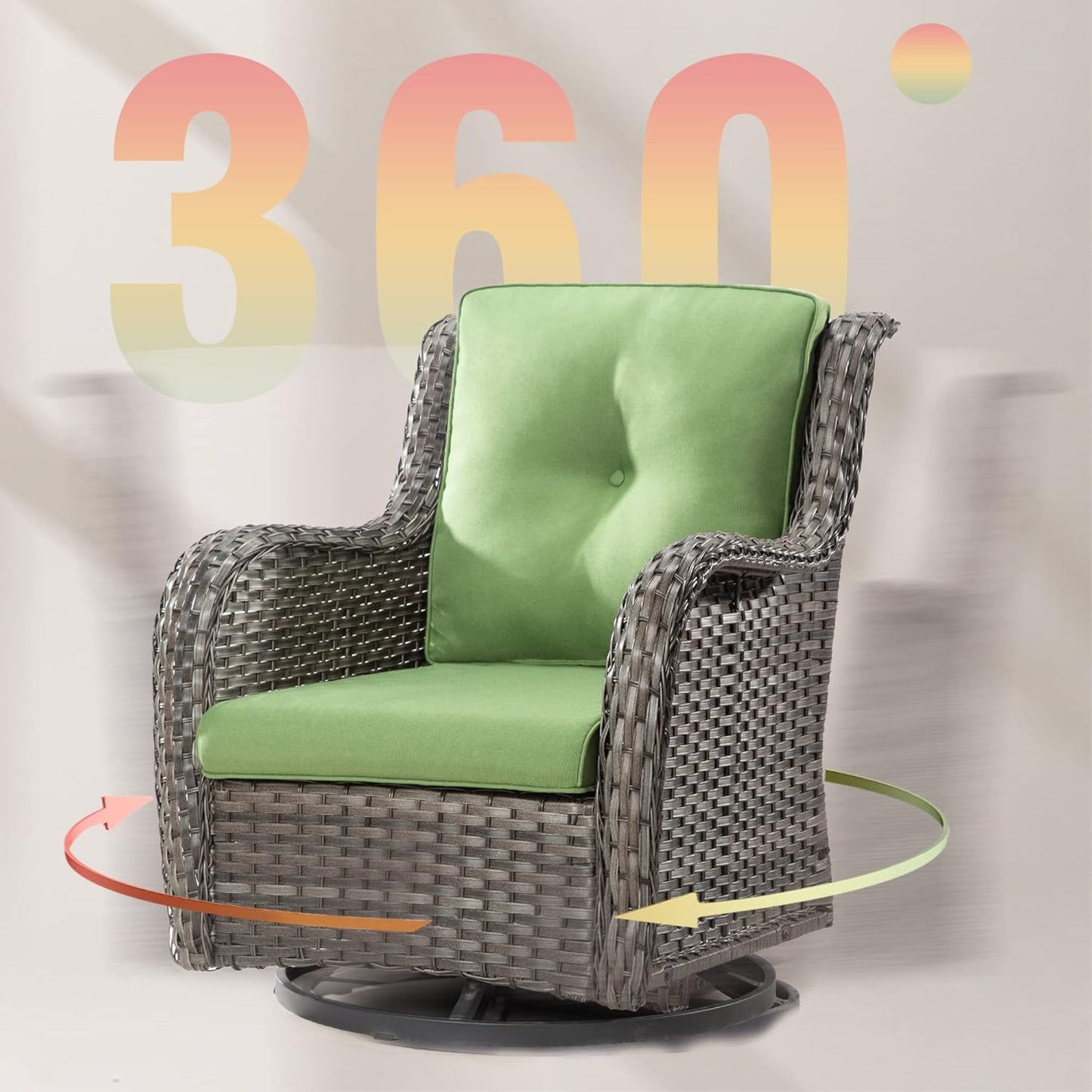Joyside Outdoor 360 Degree Swivel Rocker Patio Chairs Sets of 2 and Matching Side Table - 3 Piece Wicker Patio Bistro Set Patio Swivel Rocker Chairs with Olefin Fabric Cushion(Brown/Green)