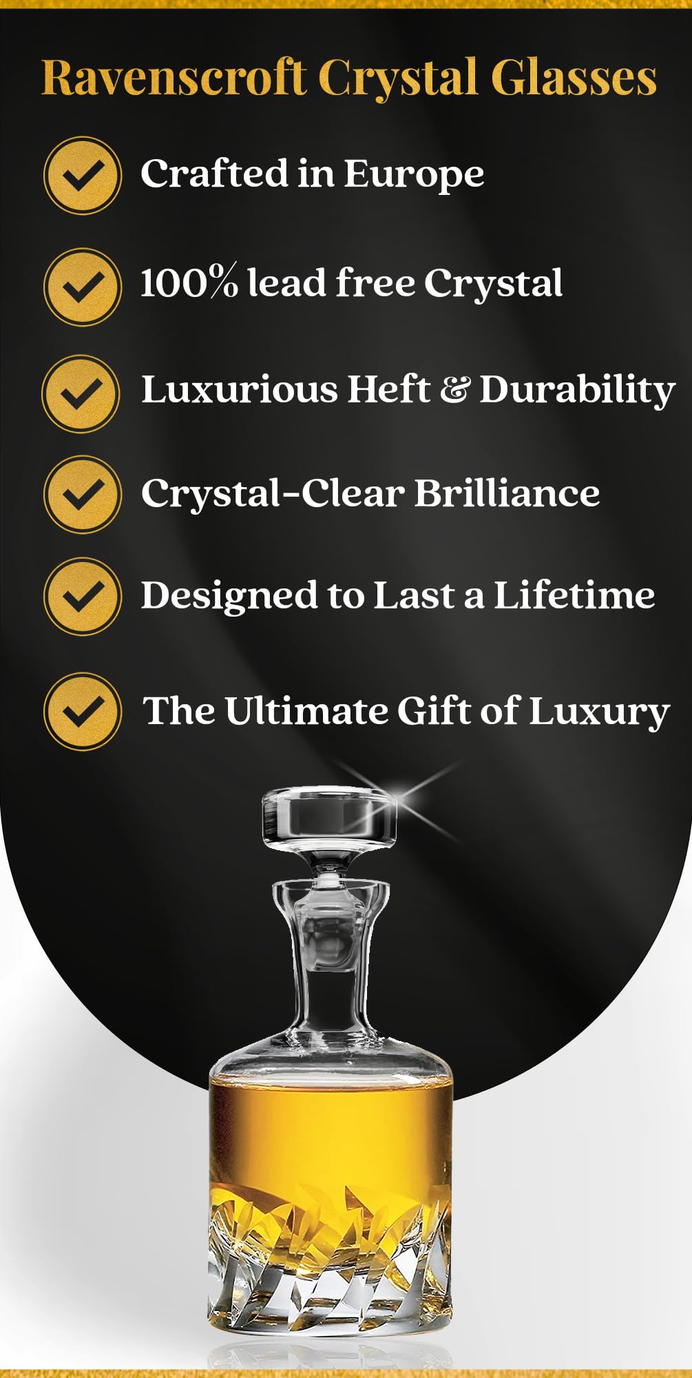 Large Wine Decanter | Hand-Crafted in Europe | 66 FL Oz | Crystal Ground Stopper | Wide Base for Optimal Aeration | 100% Lead-Free Crystal | Handblown | Gift-Boxed | Elegant Design