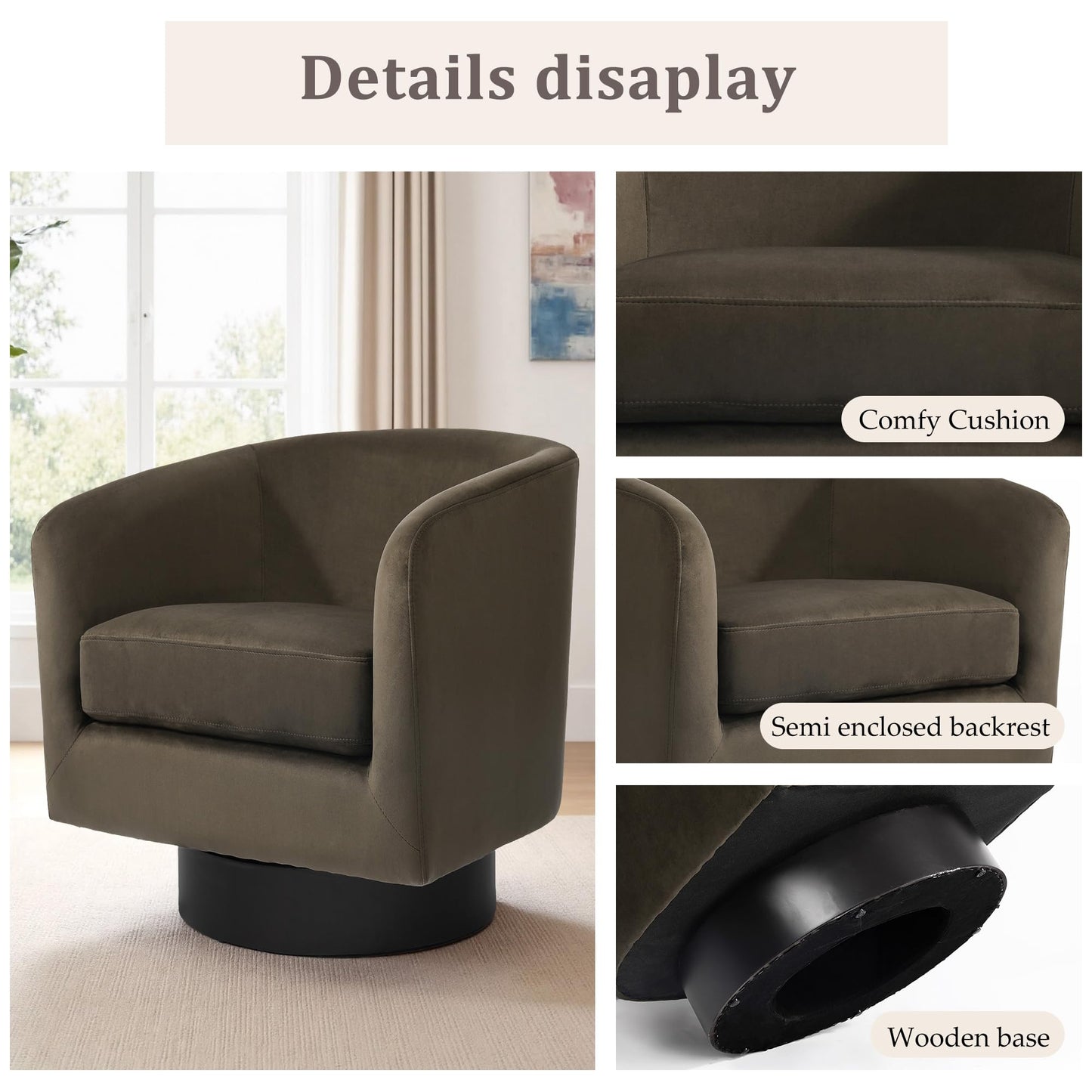 Swivel Barrel Accent Chairs Set of 2, Modern 360° Swivel Round Barrel Chair with Curve Back, Upholstered Velvet Fabric Armchair Single Sofa Club Chair for Living Room, Bedroom, Coffee