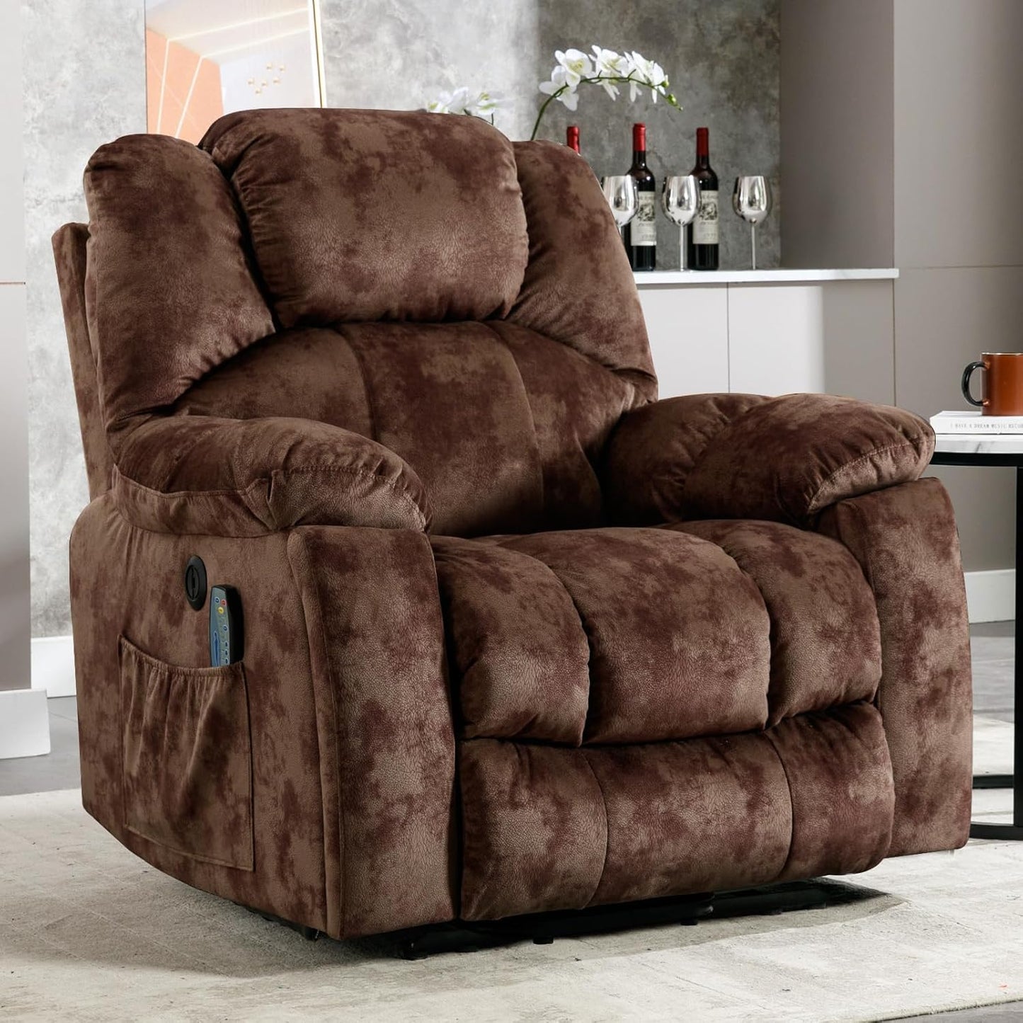 IOMOR Large Power Lift Recliner with Massage and Heat for Elderly, Electric Reclining Chair with USB Port, 2 Hidden Cup Holders, Side Pockets (1, Brown)