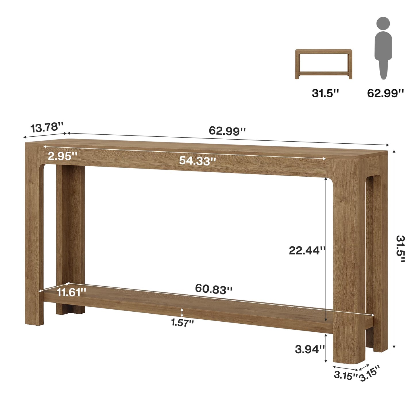 Tribesigns 63 Inch Entryway Console Table, 2-Tier Farmhouse Narrow Sofa Table Behind Couch, Accent Entrance Console Furniture for Entryway, Foyer, Hallway, Rustic Brown