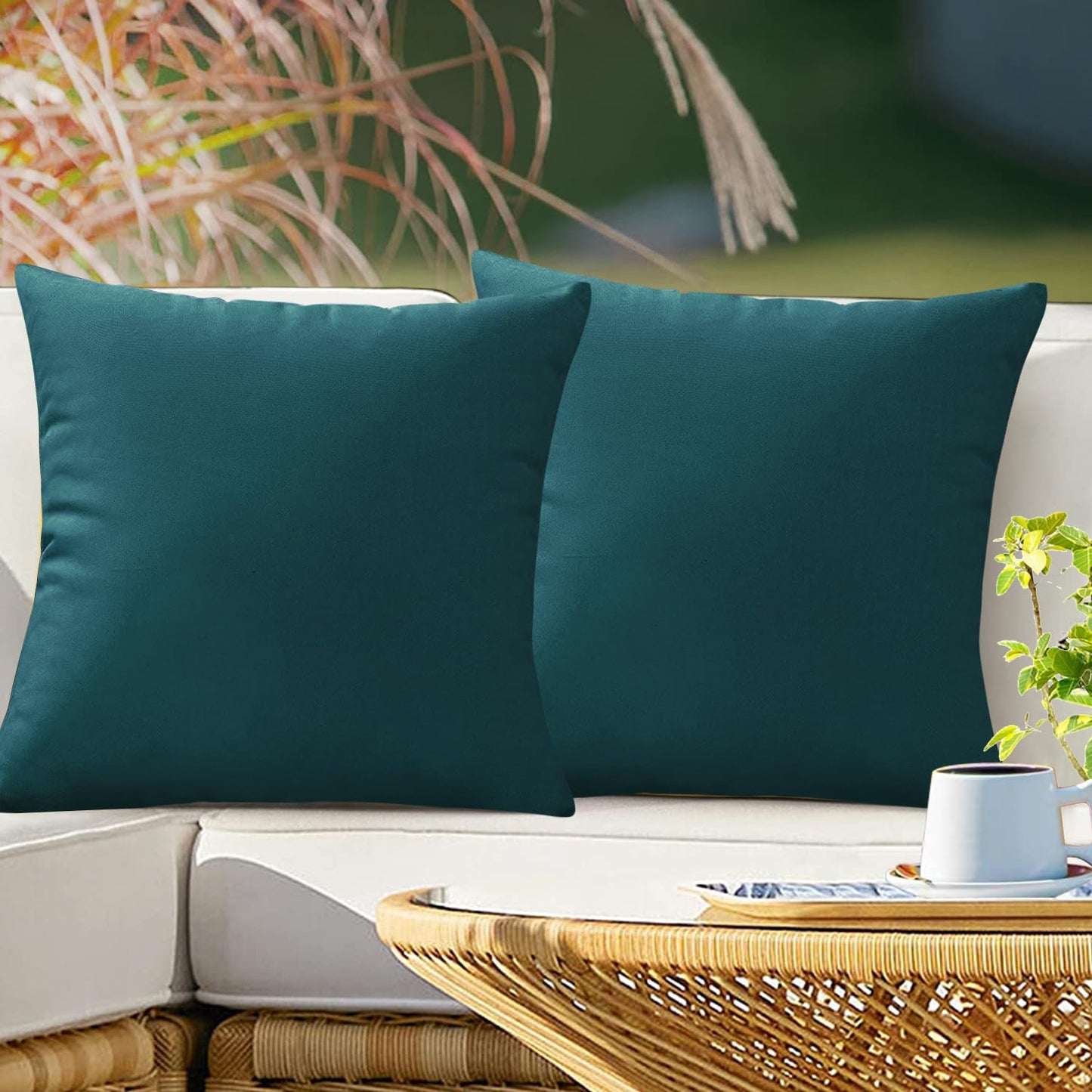 VAKADO Outdoor Waterproof Throw Pillow Covers 18X18 Set of 2 Decorative Green Patio Furniture Summer Cushion Cases Outside Decor for Couch Garden Bench Porch