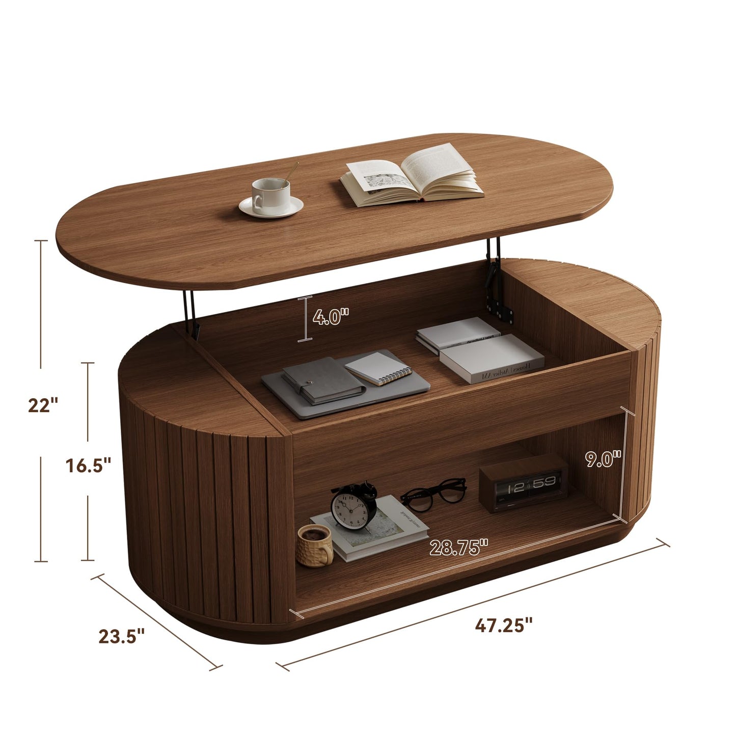 Epecoya 47 Inch Lift Top Coffee Table with Storage for Living Room, 2-Tier Rustic Lift Up Tabletop Mid Century Center Tables with Hidden Compartment for Apartment, Dark Walnut Brown