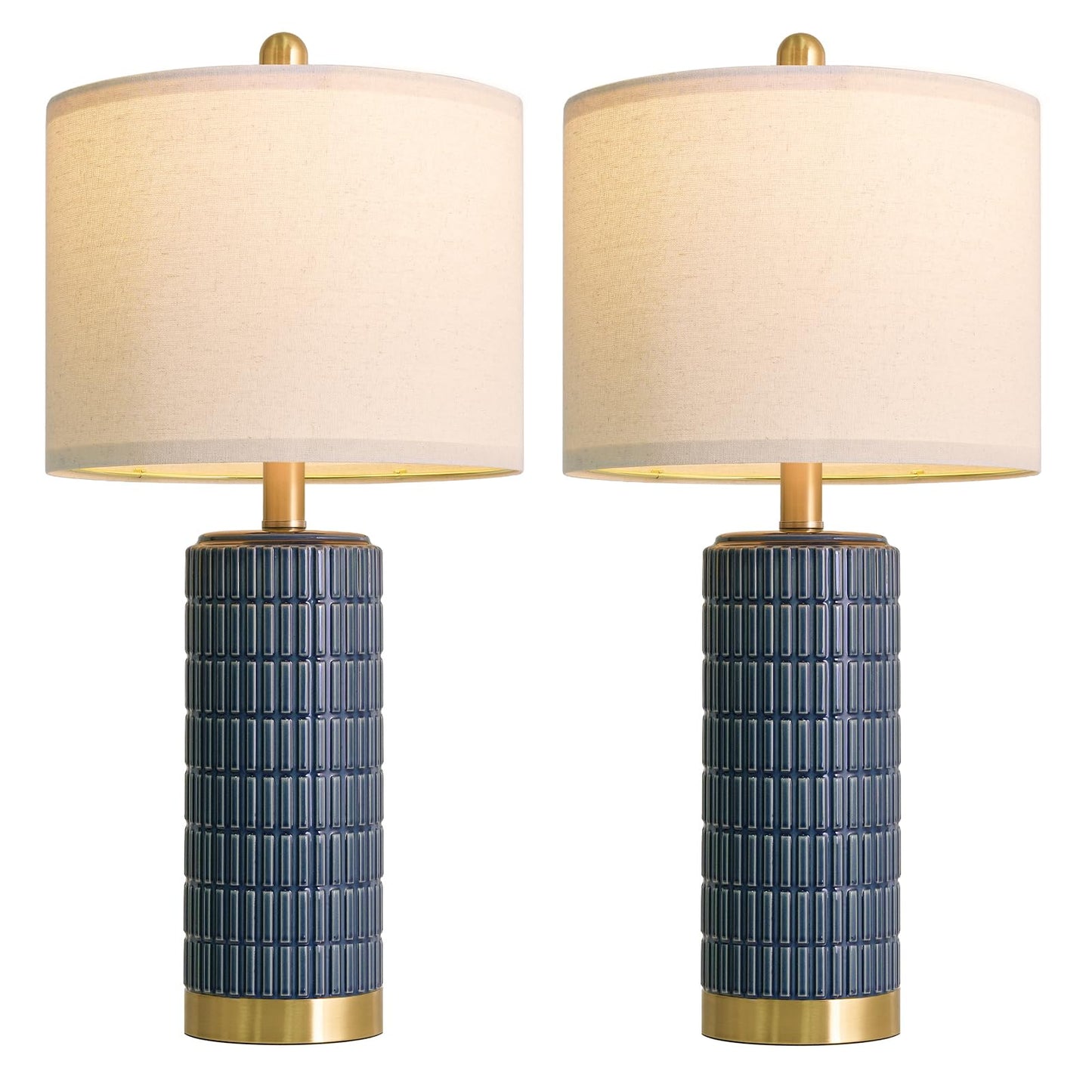 PoKat Small Bedside Table Lamps Set of 2 for Bedroom Living Room, 21.5'' Modern Ceramic Nightstand Lamps with Gold Base, Farmhouse Table Lamps for Office End Side Table Console, White and Beige