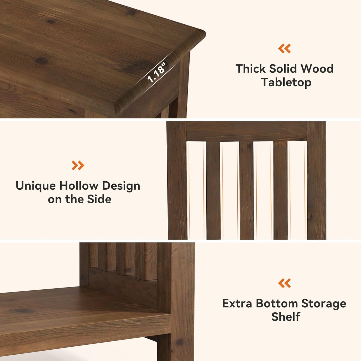 63" Solid Wood Console Table with 2-Tier Shelf, Farmhouse Sofa Table, Rustic Entryway Table for Behind Couch, Hallway, Living Room