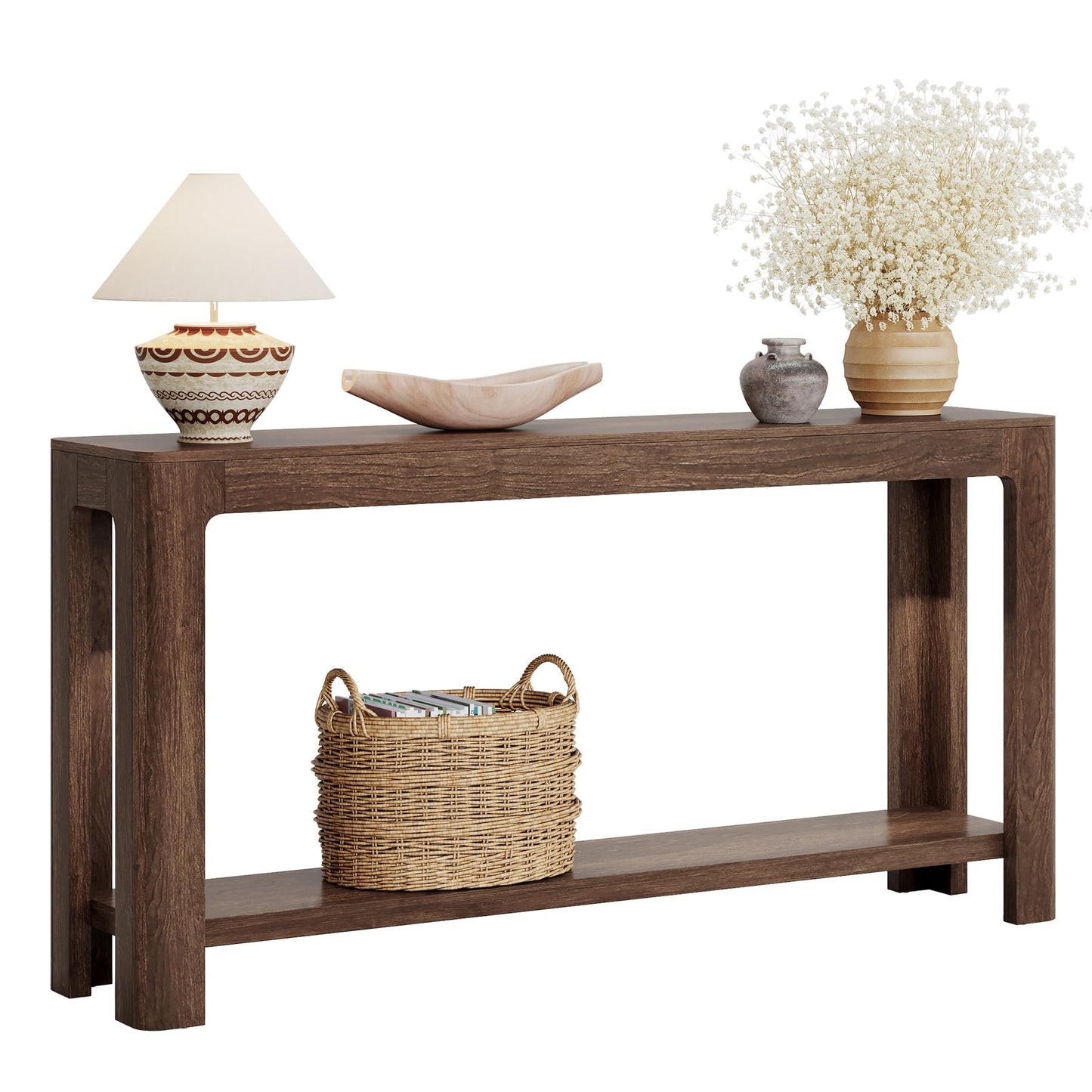 Tribesigns 63 Inch Entryway Console Table, 2-Tier Farmhouse Narrow Sofa Table Behind Couch, Accent Entrance Console Furniture for Entryway, Foyer, Hallway, Rustic Brown