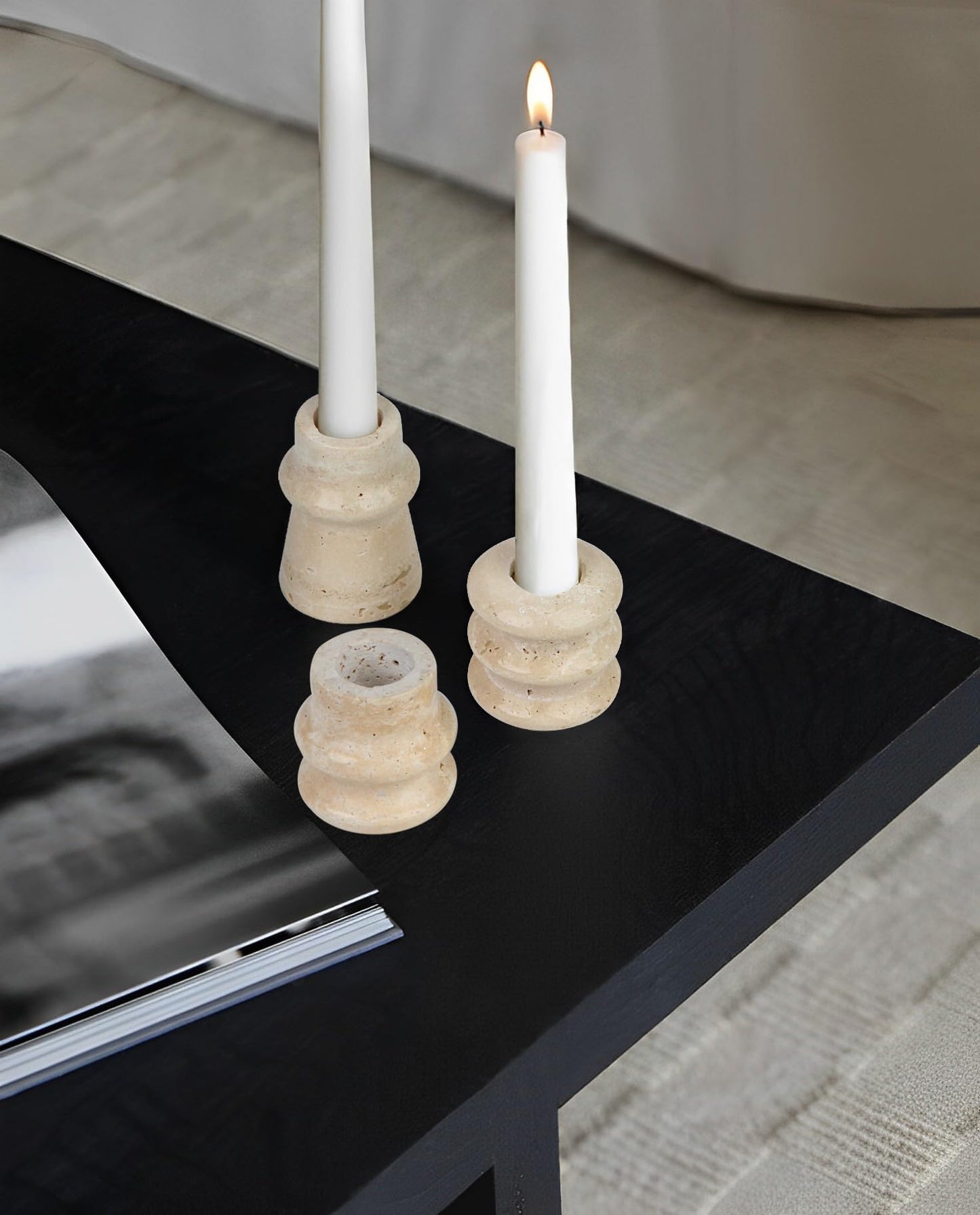 Vixdonos Marble Candle Holder Set of 2 Taper Candle Candlestick Mantle Candle Stand for Home Decor,Wedding,Party and Table Centerpieces(Brown)