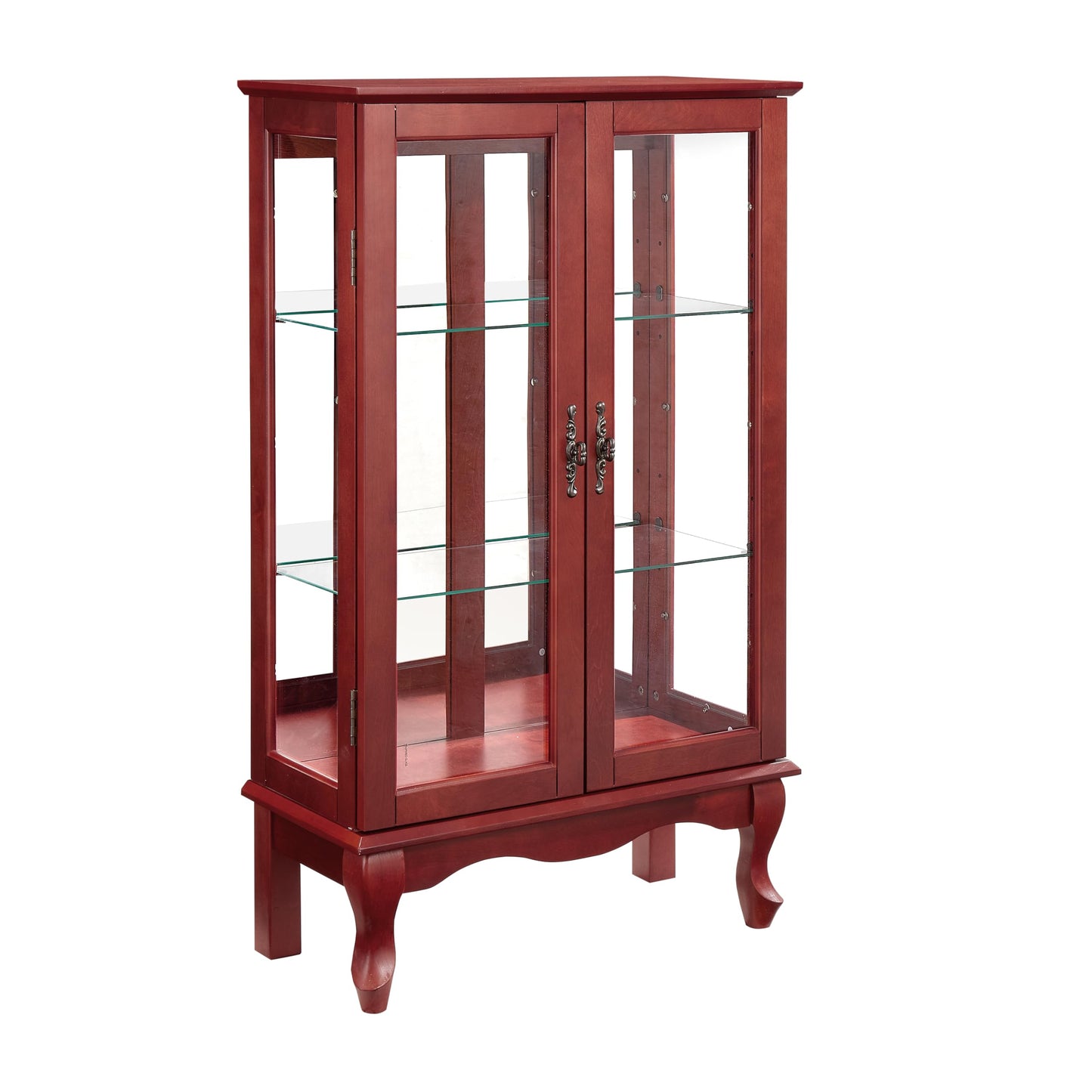 LKTART Curio Glass Display Cabinet,Storage Cabinet with Lights and Mirrored Back Panel,China Cabinet with Tempered Glass Doors and Shelves,Collectible Display Shelf,Included Bulb White