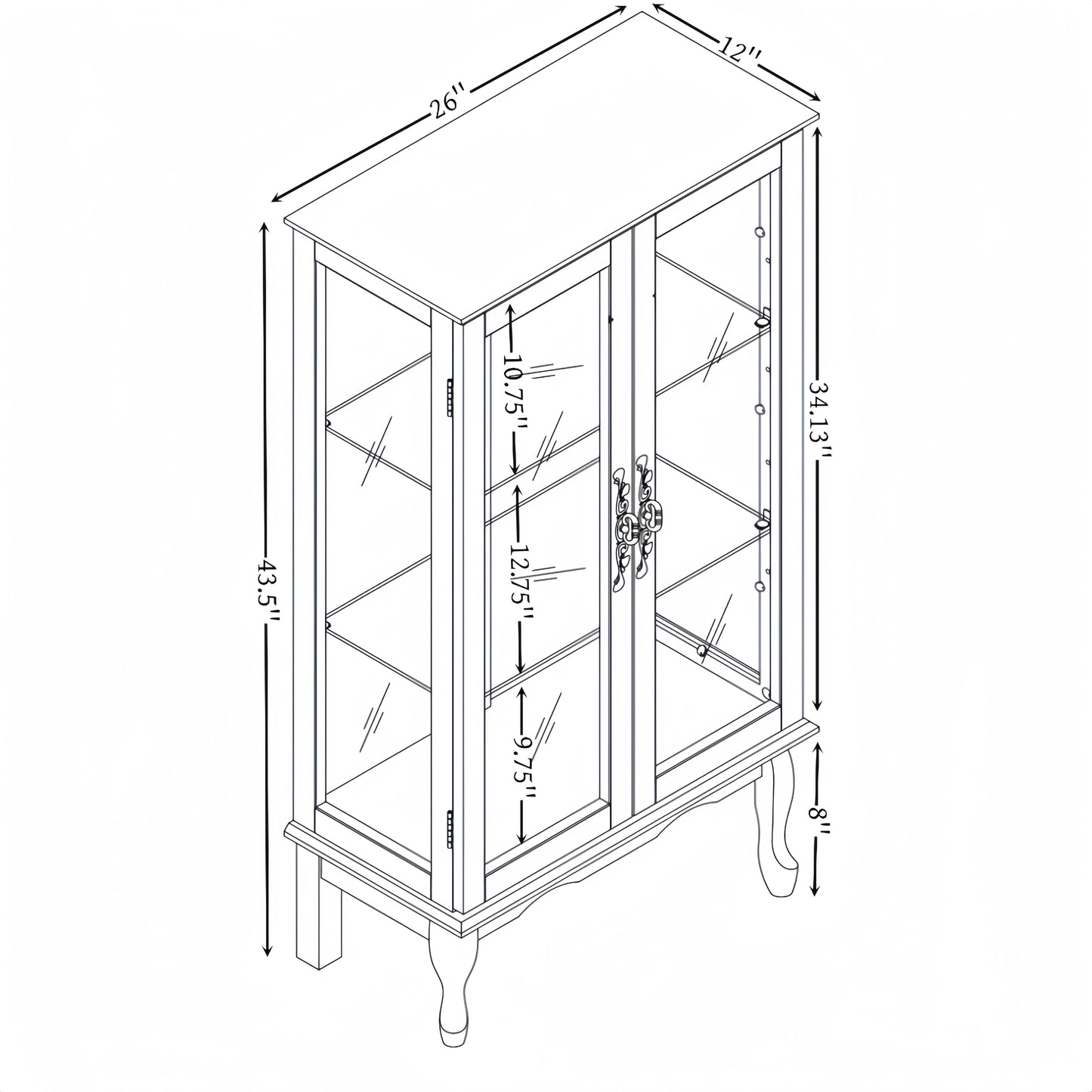LKTART Curio Glass Display Cabinet,Storage Cabinet with Lights and Mirrored Back Panel,China Cabinet with Tempered Glass Doors and Shelves,Collectible Display Shelf,Included Bulb White