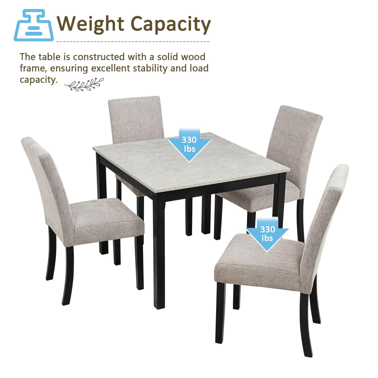 LKTART 5-Piece Kitchen & Dining Room Table and Chairs Sets,Small Square Kitchen Table with 4 Upholstered XX-Shaped Backrest Chairs,Walnut