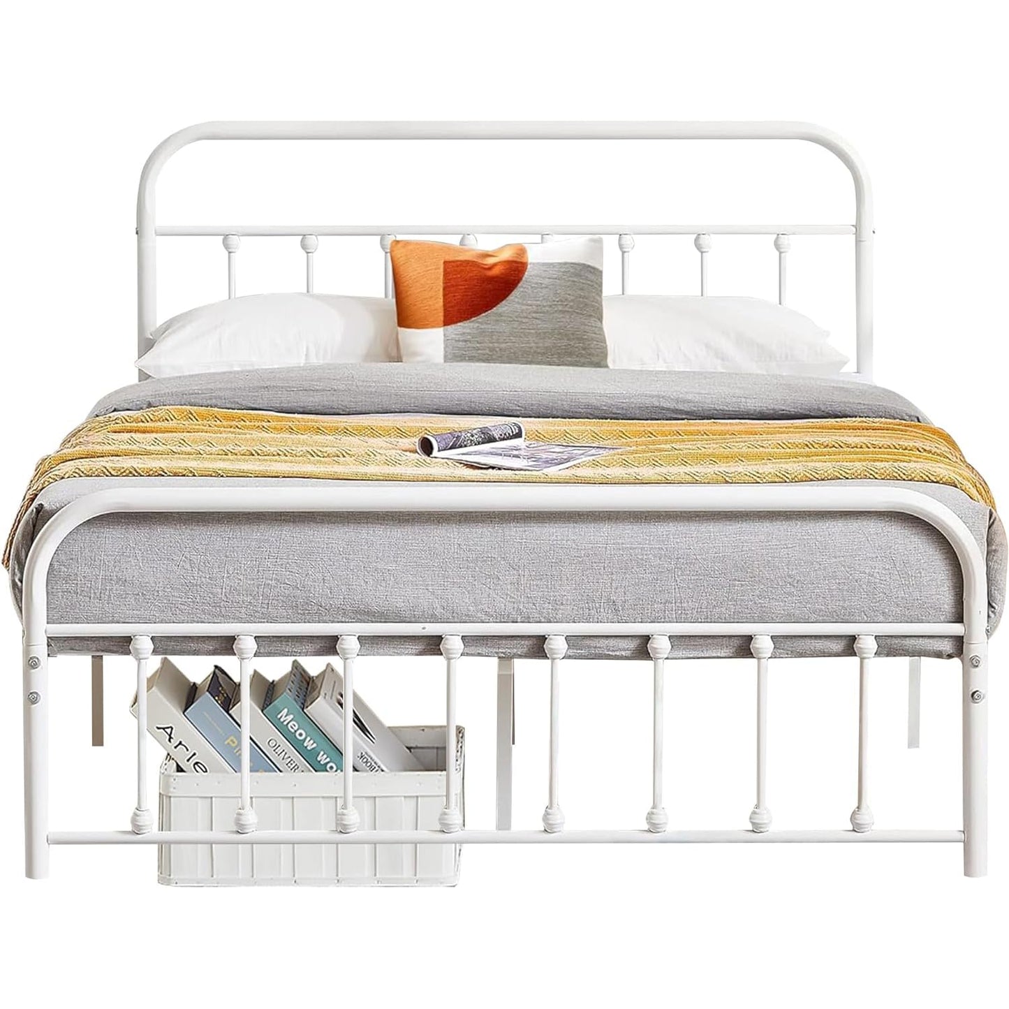 VECELO King Size Victorian Style Metal Bed Frame with Headboard/Mattress Foundation/No Box Spring Needed/Under Bed Storage and Strong Slat Support Purple Bronze