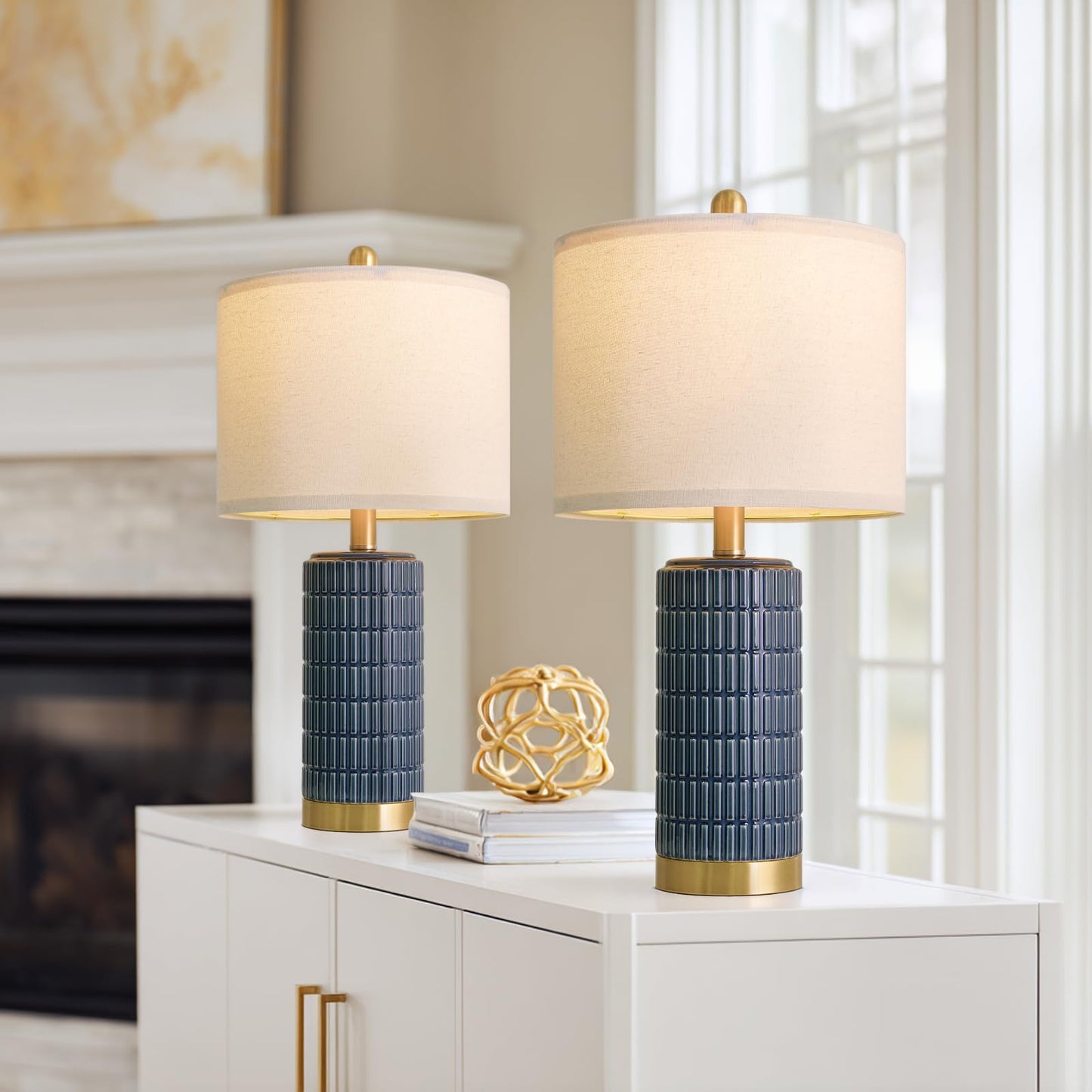 PoKat 20.75" Small Modern Ceramic Table Lamps Set of 2 for Bedroom, White Bedside Lamps for Night Stands, Farmhouse Desk Decor Gift Nightstand Table Lamps for Living Room End Table Beige
