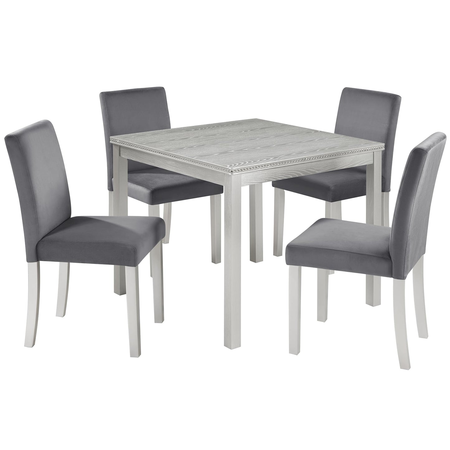 LKTART 5-Piece Kitchen & Dining Room Table and Chairs Sets,Small Square Kitchen Table with 4 Upholstered XX-Shaped Backrest Chairs,Walnut
