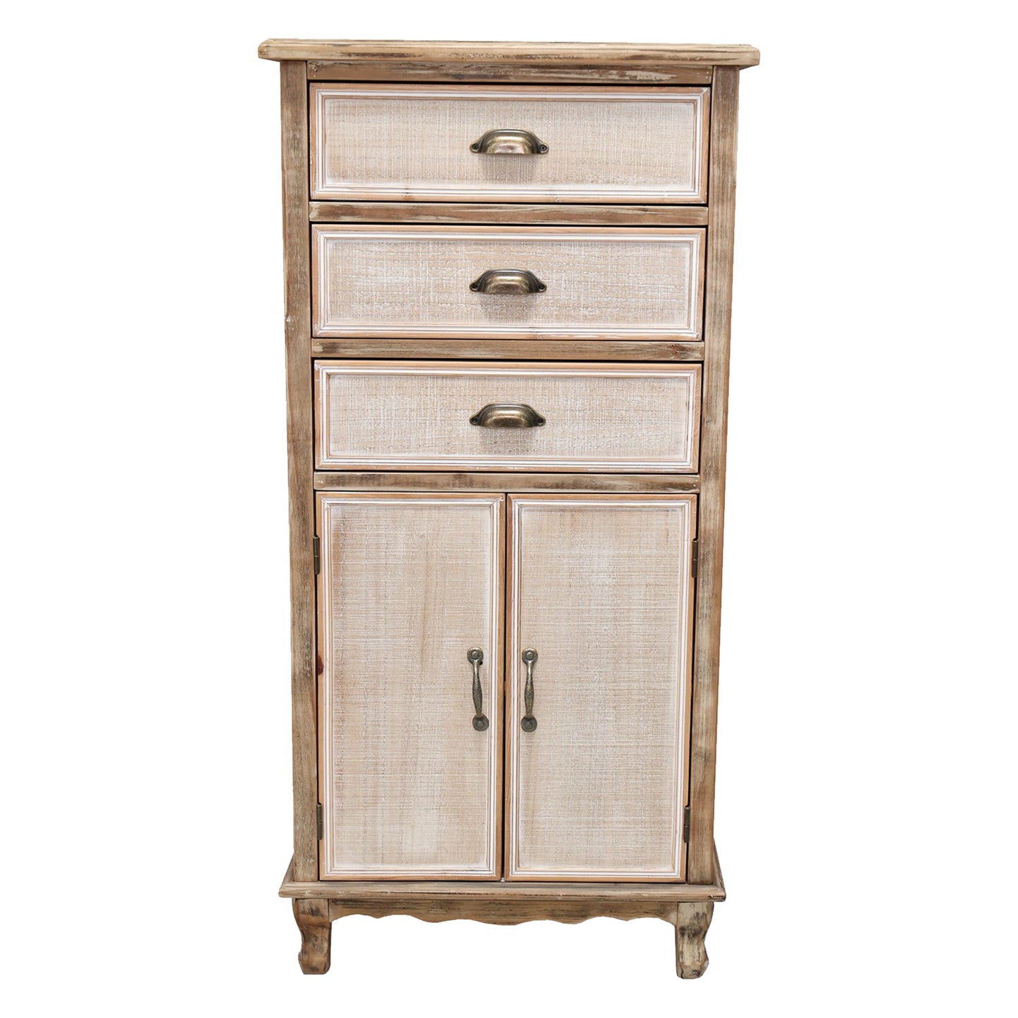 LKTART KTART 55'' Tall Kitchen Pantry Cupboard Storage Cabinet with Shelves & Drawer,French Country Accent Cabinet with Embossed Floral Metal Doors and Solid Wood Frame,Natural Wood