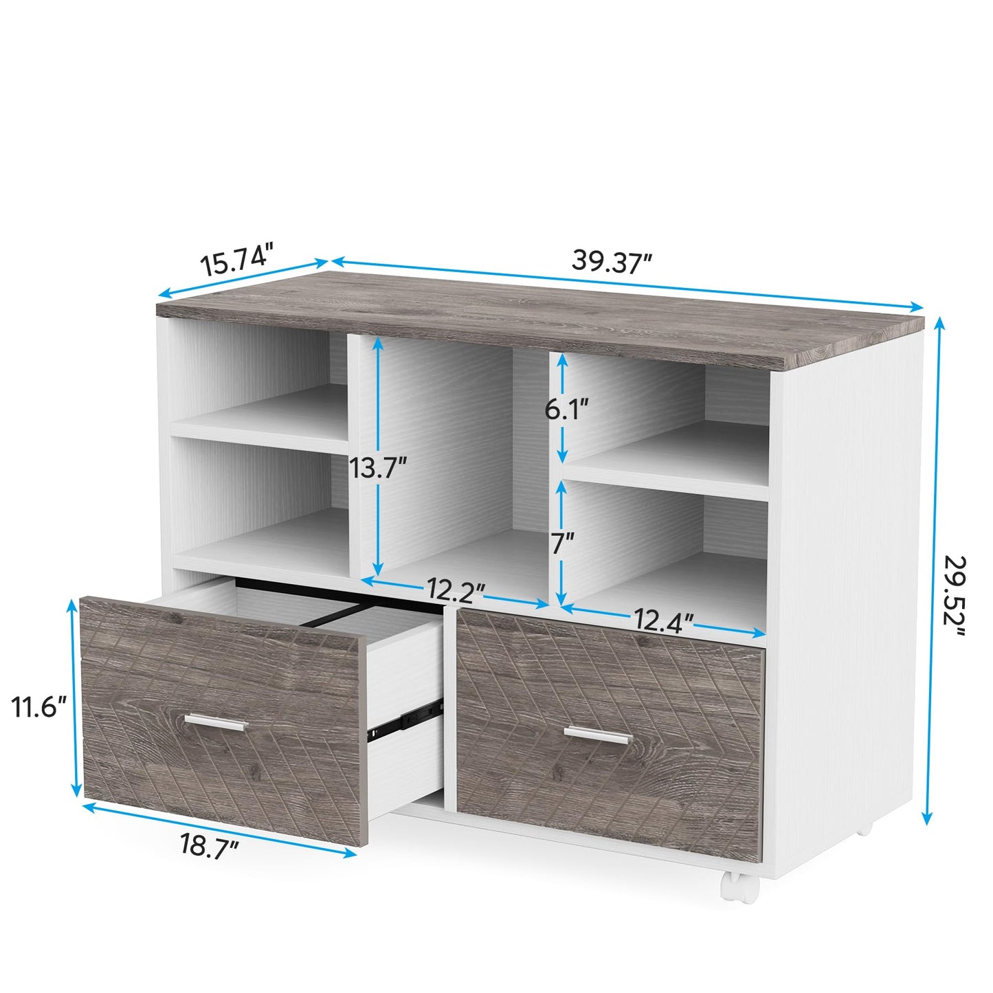 Tribesigns 2-Drawer Wood File Cabinet, Mobile Lateral Filing Cabinet for Hanging Letter Size Files, Printer Stand with Open Storage Shelves for Home Office (Oak Karo & White)