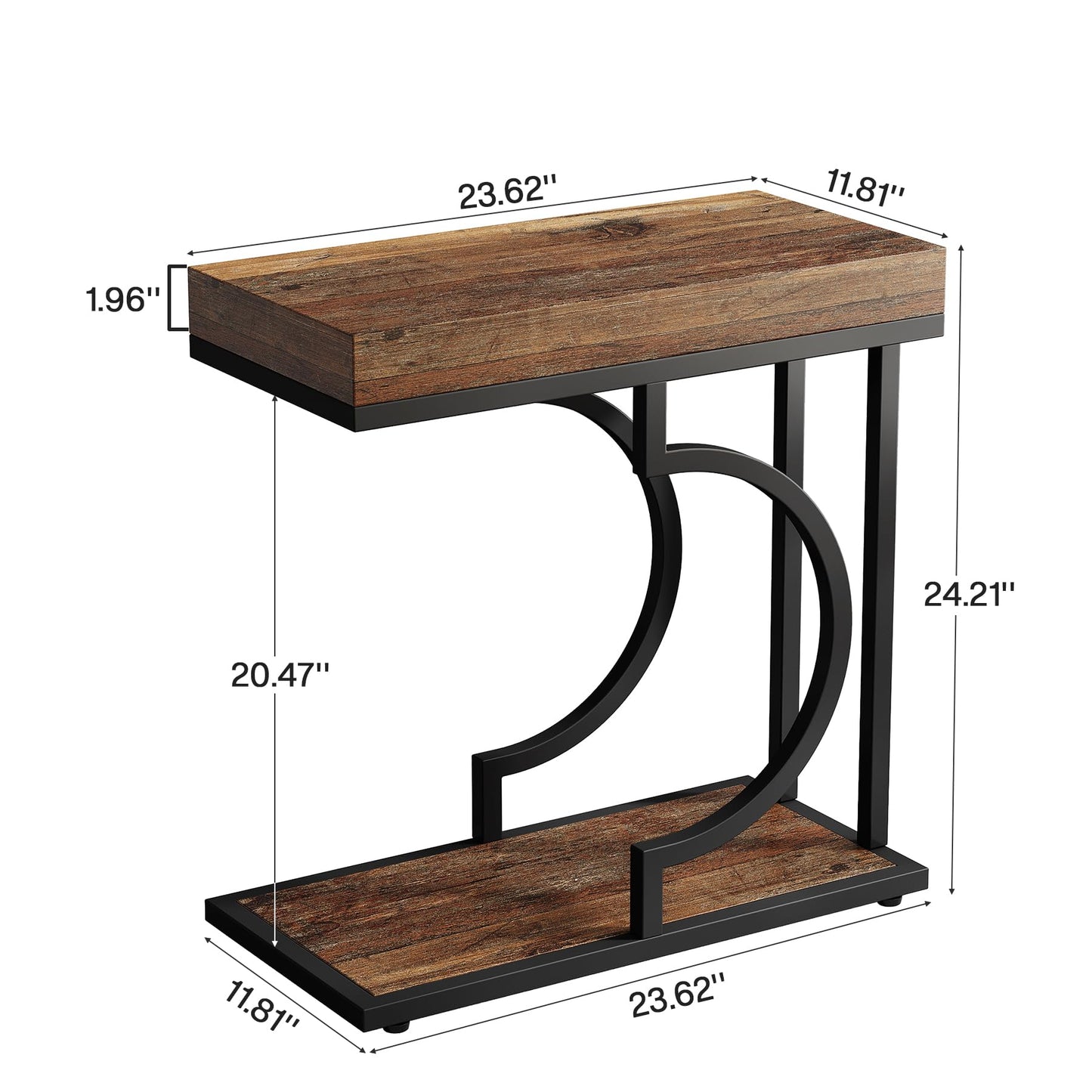 Tribesigns Narrow Side Table for Couch, C Shaped End Table with Metal Frame, Modern Bedside Tables, Small Sofa Tables for Small Spaces, Living Room (1, Brown+Black)