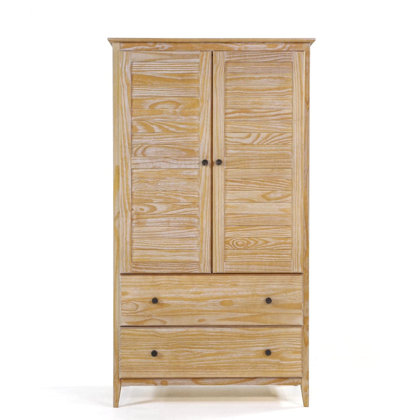 Grain Wood Furniture Greenport 2-Door Wardrobe, Solid Wood with a Brushed Walnut Finish