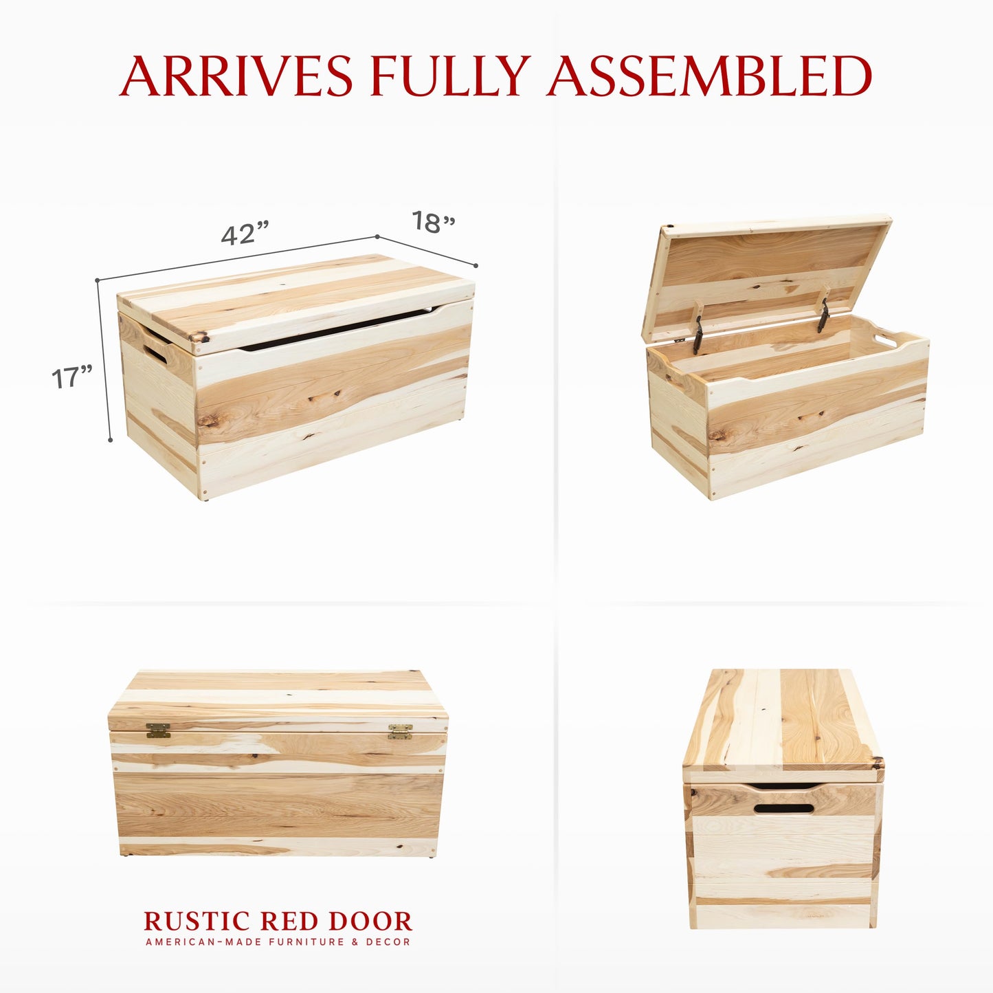 Wooden Storage Chest Trunk Box with Lid and Handles. Handmade, Rustic, Oak Wood, Cherry Stain, 30"
