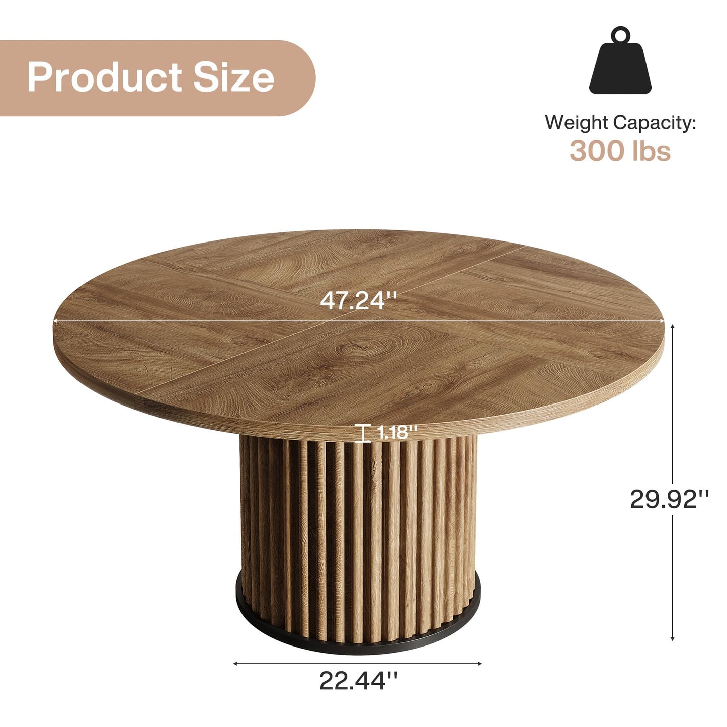 Tribesigns 47.24-Inch Black Round Dining Table for 4-6 People, Modern Fluted MDF + Metal Base Kitchen Table, Sturdy Circle Dining Room Furniture, Black