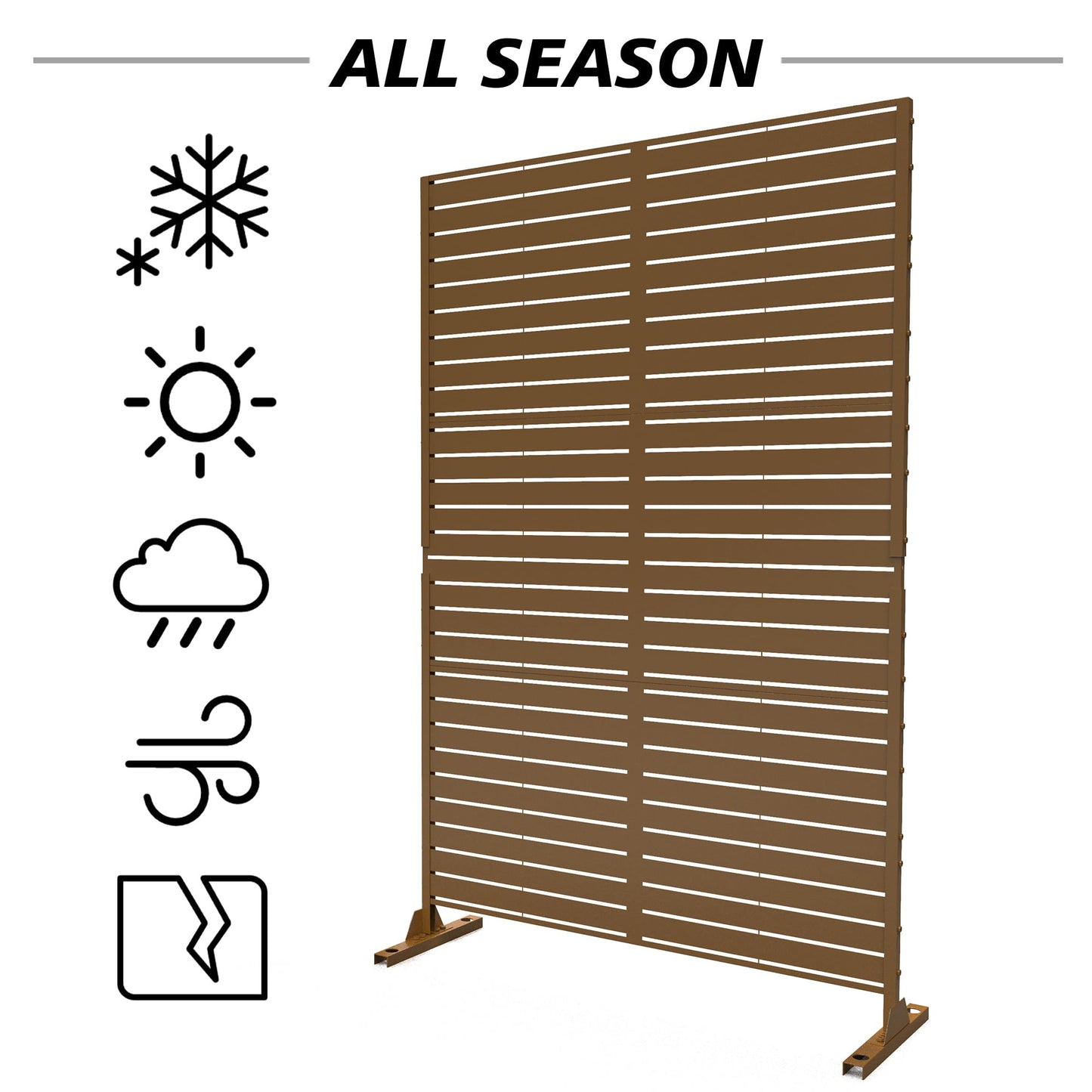 Outdoor Metal Privacy Screen with Stand, 72" H x 47" W Freestanding Outdoor Patio Divider, Decorative Patio Privacy Fence Panel for Garden Backyard Balcony Porch (Brown-Crossbanding)