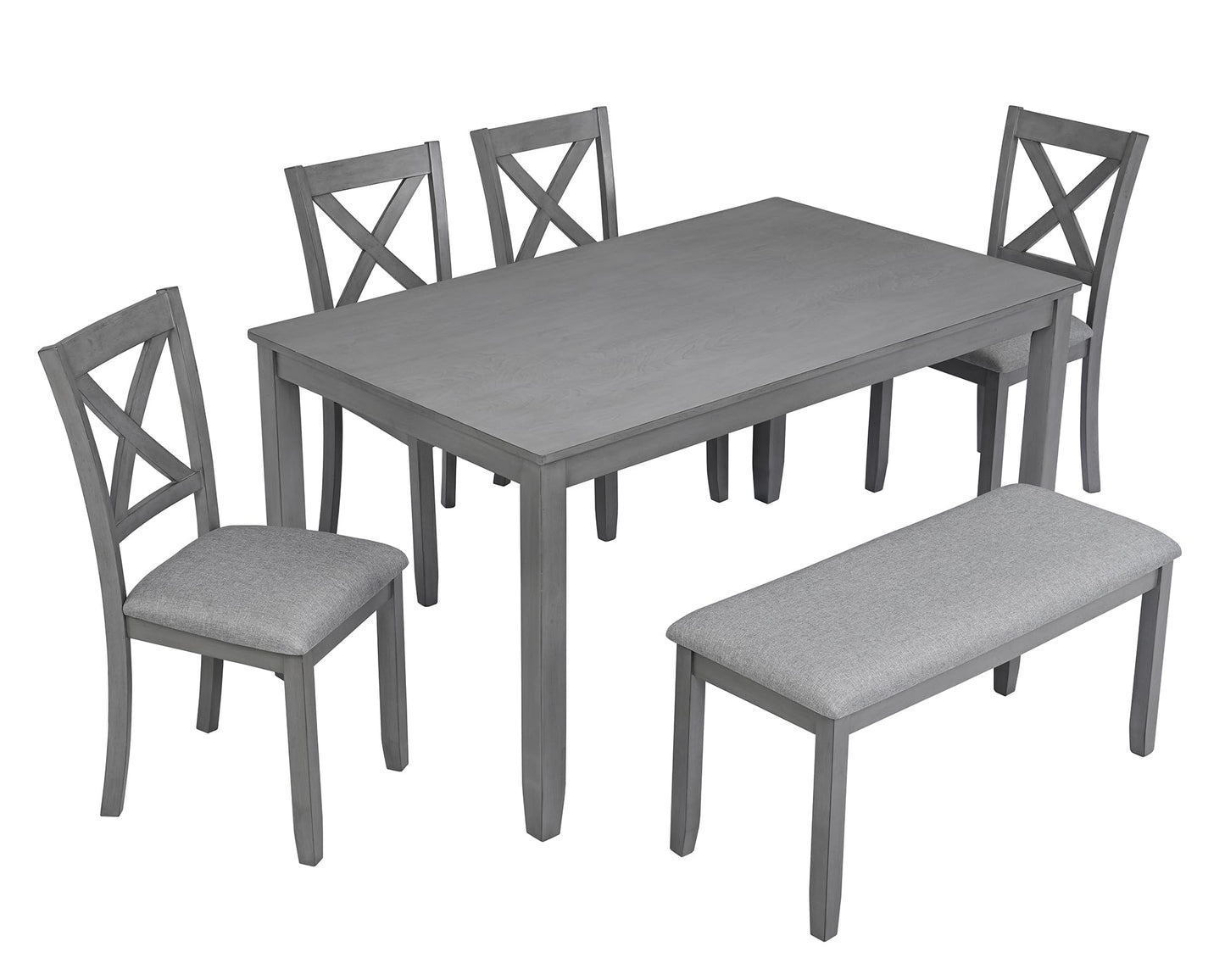 LKTART 6 Piece Kitchen Dining Set, 58.5" Rectangular Wooden Dinner Table with 4 Upholstered Chairs and a Bench for Living Room, Home Bar and Kitchen, Walnut