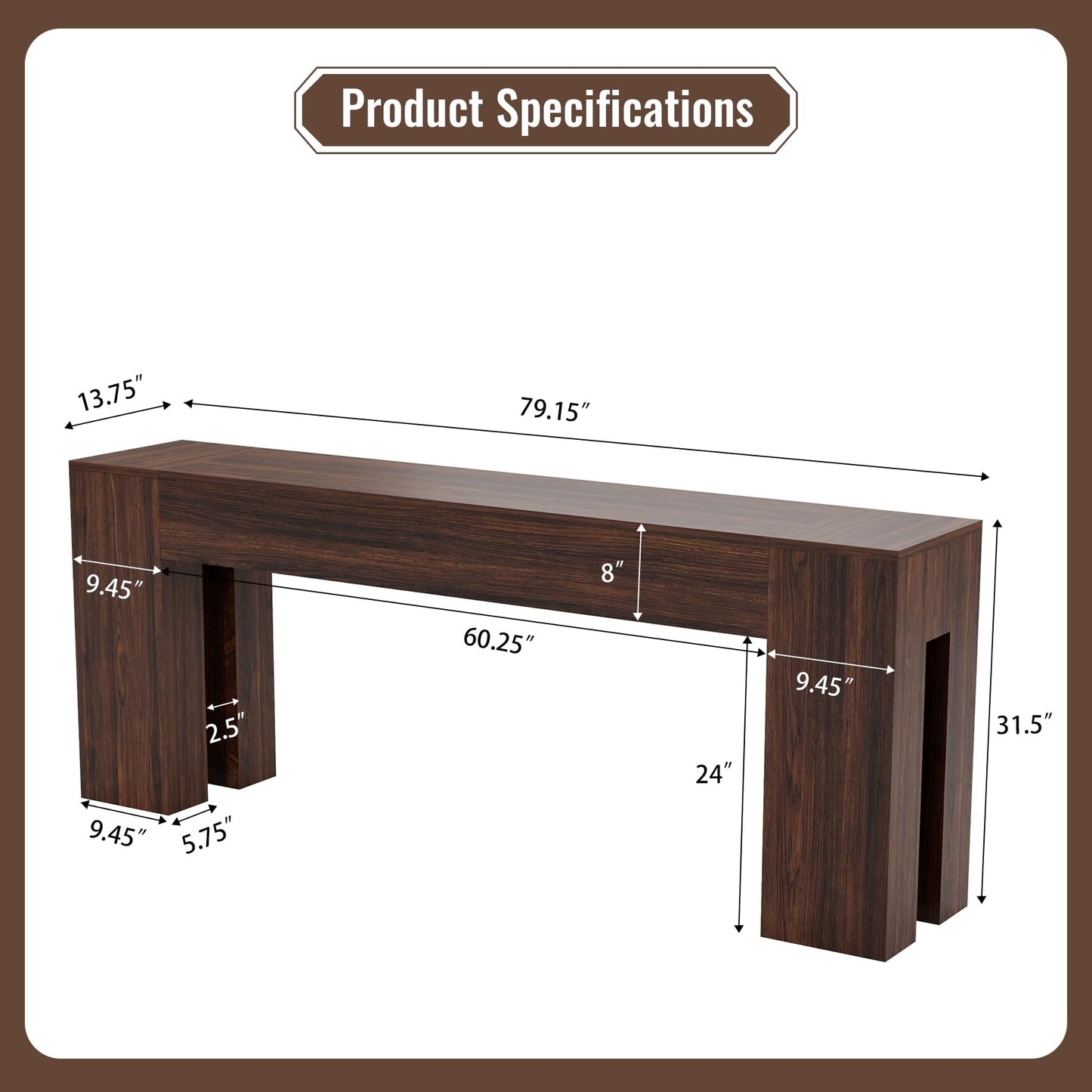 Epecoya Extra Long Sofa Console Table for Entryway Living Room, 79-Inch Farmhouse Wood Behind Couch Table, Rectangular Accent Console with Wooden Double Base for Hallway Foyer Entrance, Natural Oak