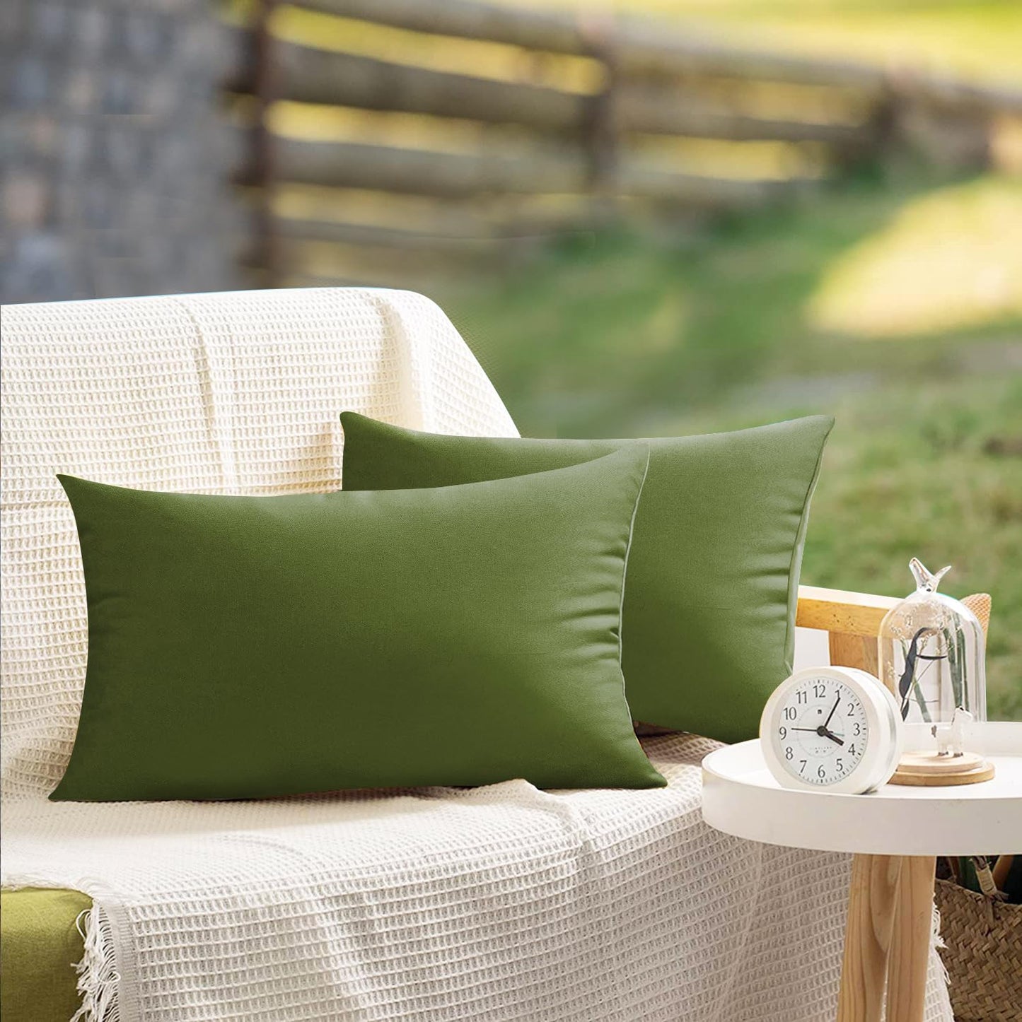 VAKADO Outdoor Waterproof Throw Pillow Covers 18X18 Set of 2 Decorative Green Patio Furniture Summer Cushion Cases Outside Decor for Couch Garden Bench Porch