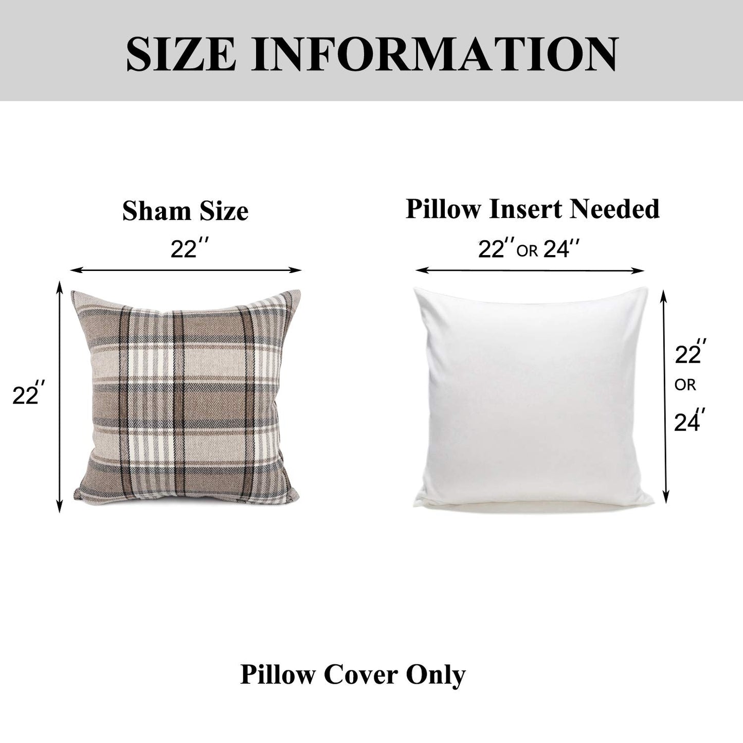YOUR SMILE Retro Farmhouse Outdoor Buffalo Tartan Chequer Plaid Cotton Linen Decorative Throw Pillow Case Cushion Cover Pillowcase for Sofa 18 x 18 Inch, Set of 2, Khaki/Stripe