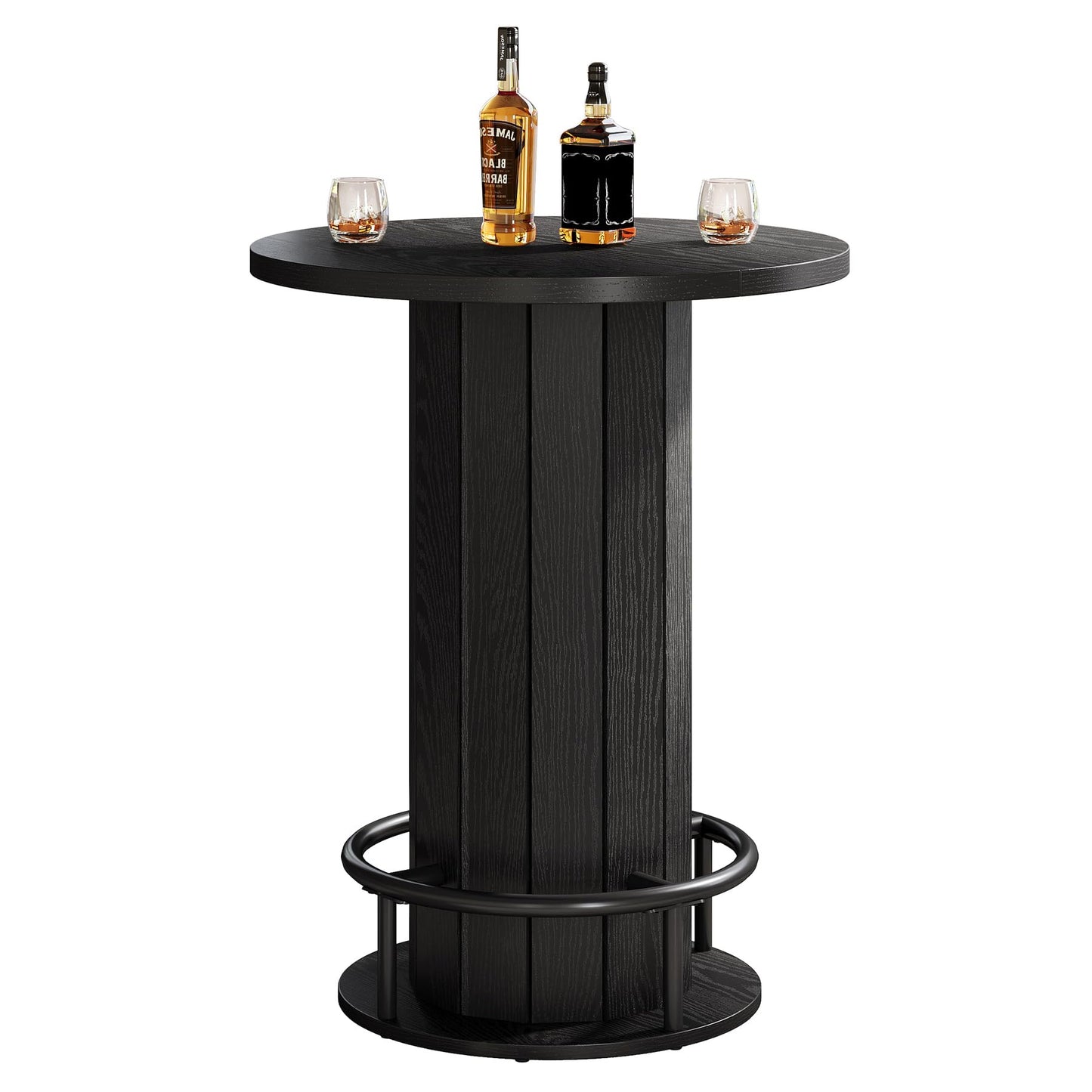 Tribesigns Round Bar Table, 39.4" H Wood Bistro Pub Table with Metal Ring Footrest for Dining Coffee Cocktail Living Room, Small Space, Black (Only Table)