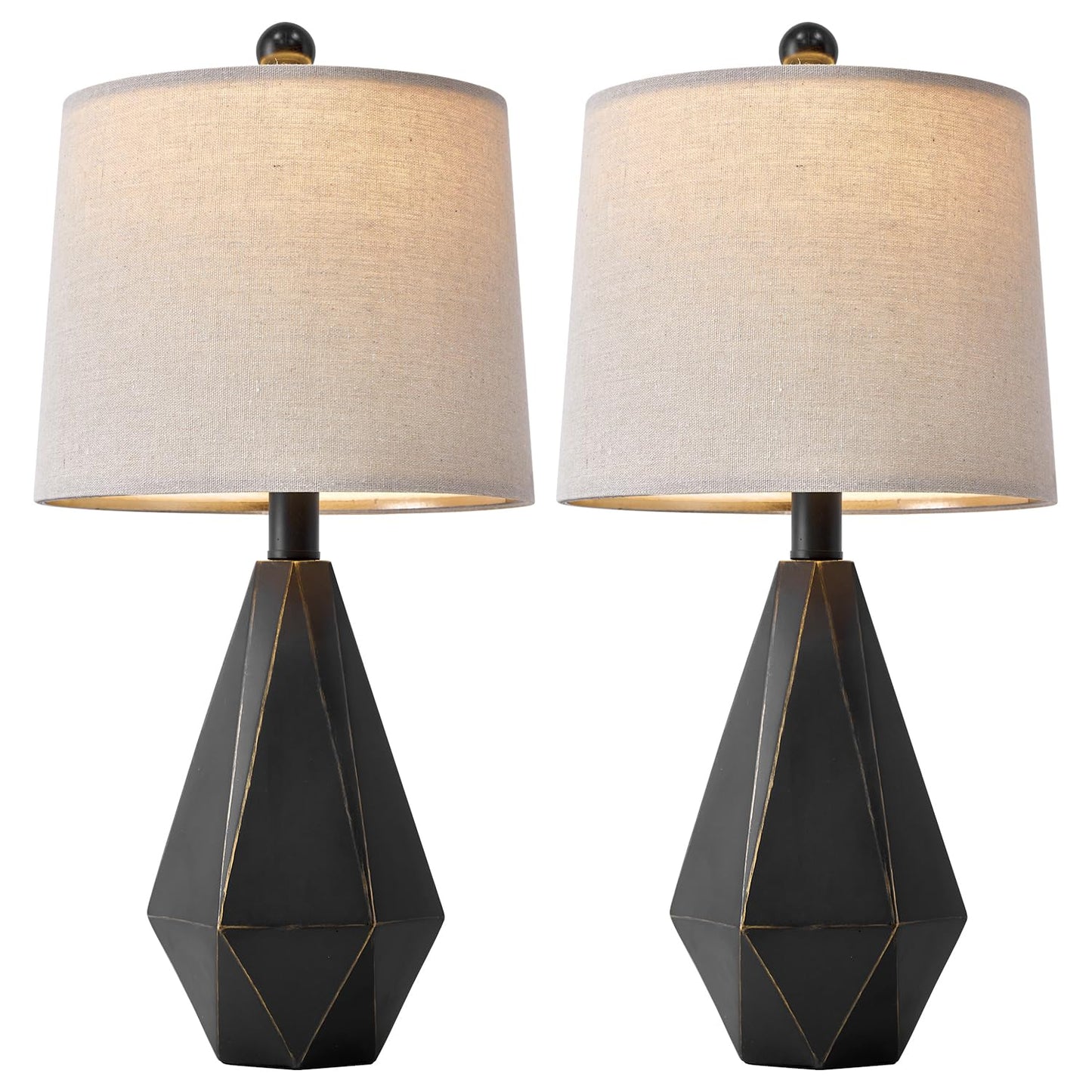 PoKat 20.25" Retro Farmhouse Table Lamp Set of 2 - Living Room & Bedroom Rustic Linen Bedside Nightstand Lamps for Kids, Study, Office - Resin, Suitable for Small Places