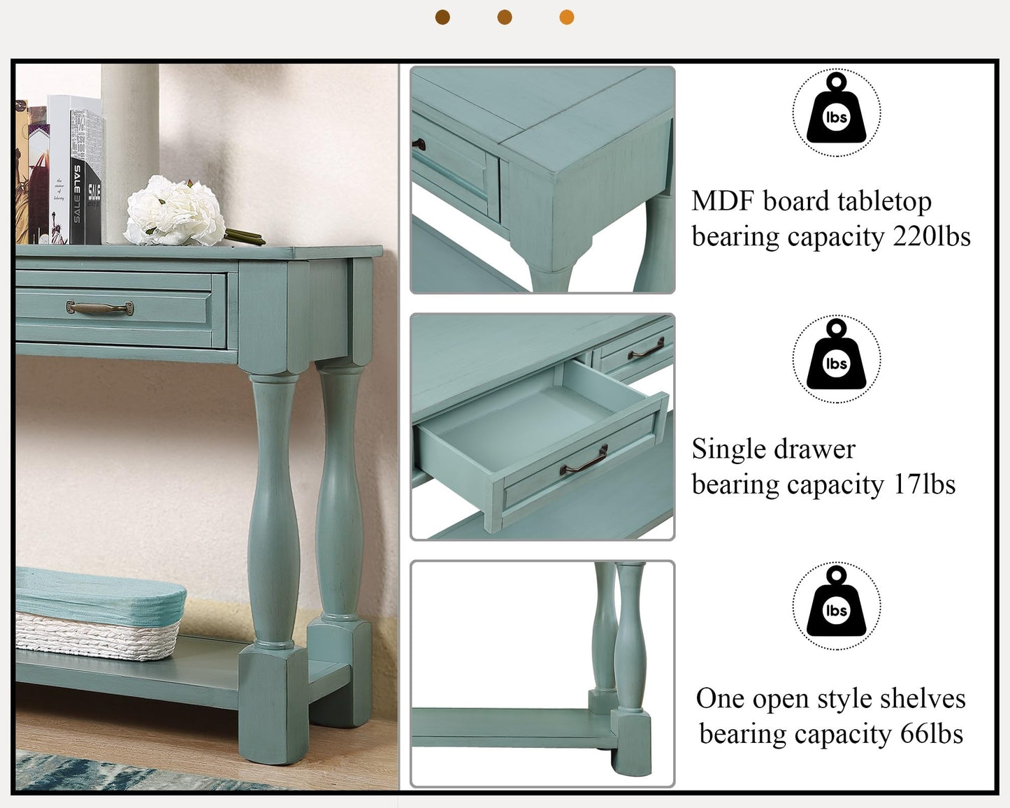 LKTART Solid Wood Console Table for Entryway,Long Sofa Table with 3 Drawers and Bottom Shelf for Hallway,Foyer,Entry,Easy Assembled (63" Light Espresso)