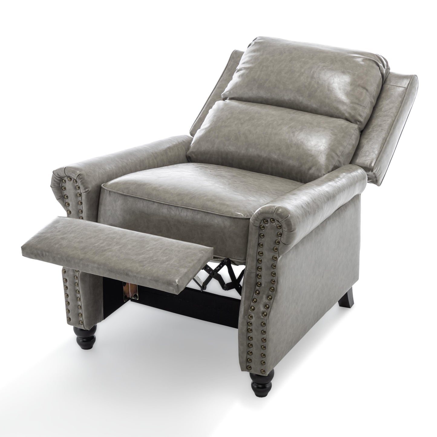 Pushback Recliner Chairs Set of 2, Comfy Fabric Wingback Recliner Chair, Upholstered Armchair Push Back Recliner with Wood Legs, Rivet Trim Accent Chair for Living Room, Bedroom, Blue Stripe