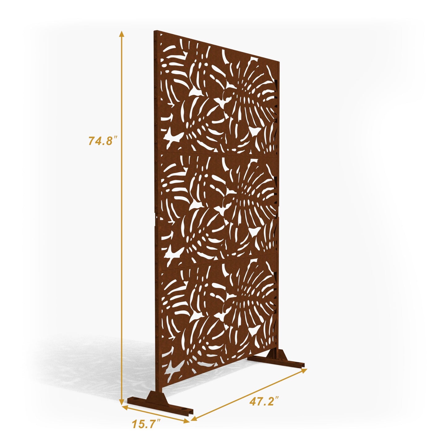 Metal Privacy Screen with Stand, 74" H×47" W Outdoor Privacy Screen for Deck Patio Lawn Garden (Black-Summer)