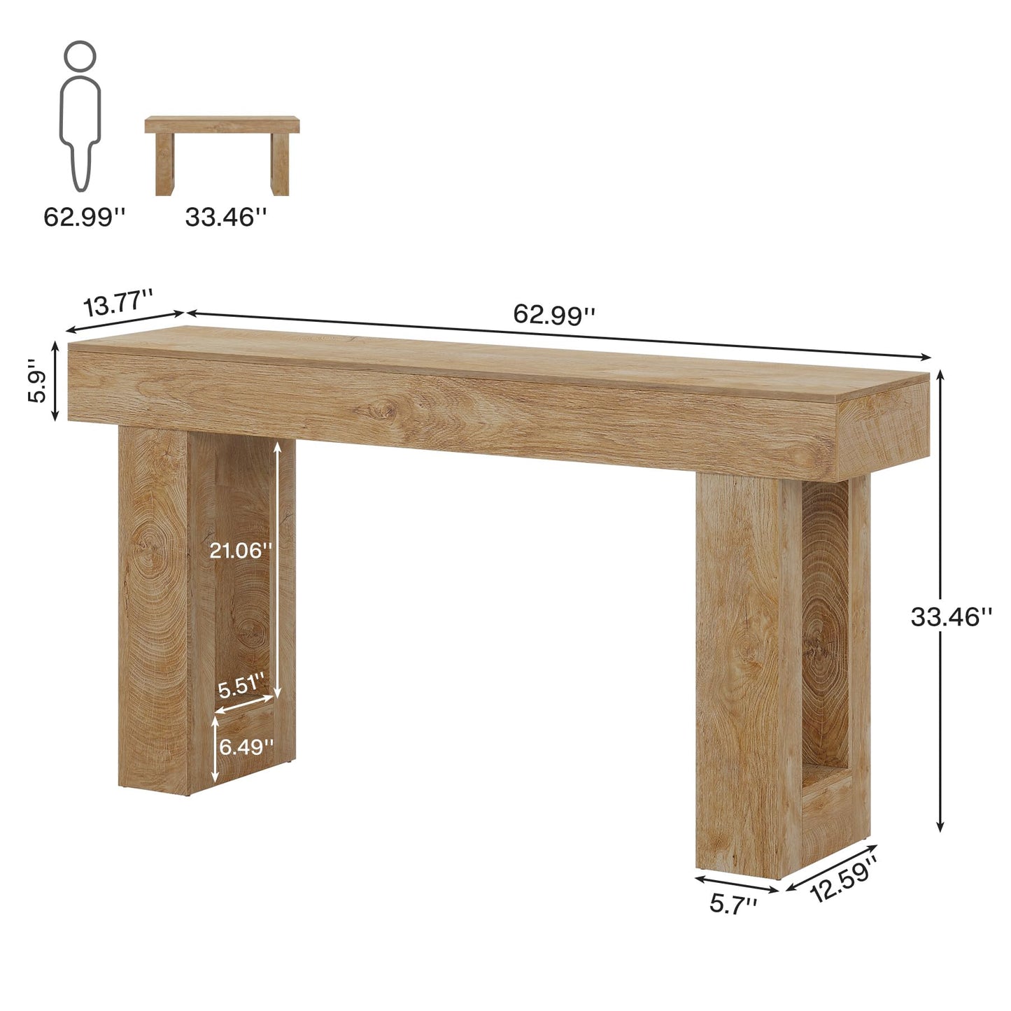 Tribesigns Farmhouse Console Table, 63-Inch Long Narrow Sofa Table Behind The Couch, Wooden Rectangular Entryway Table for Entrance, Hallway, Living Room (Natural)